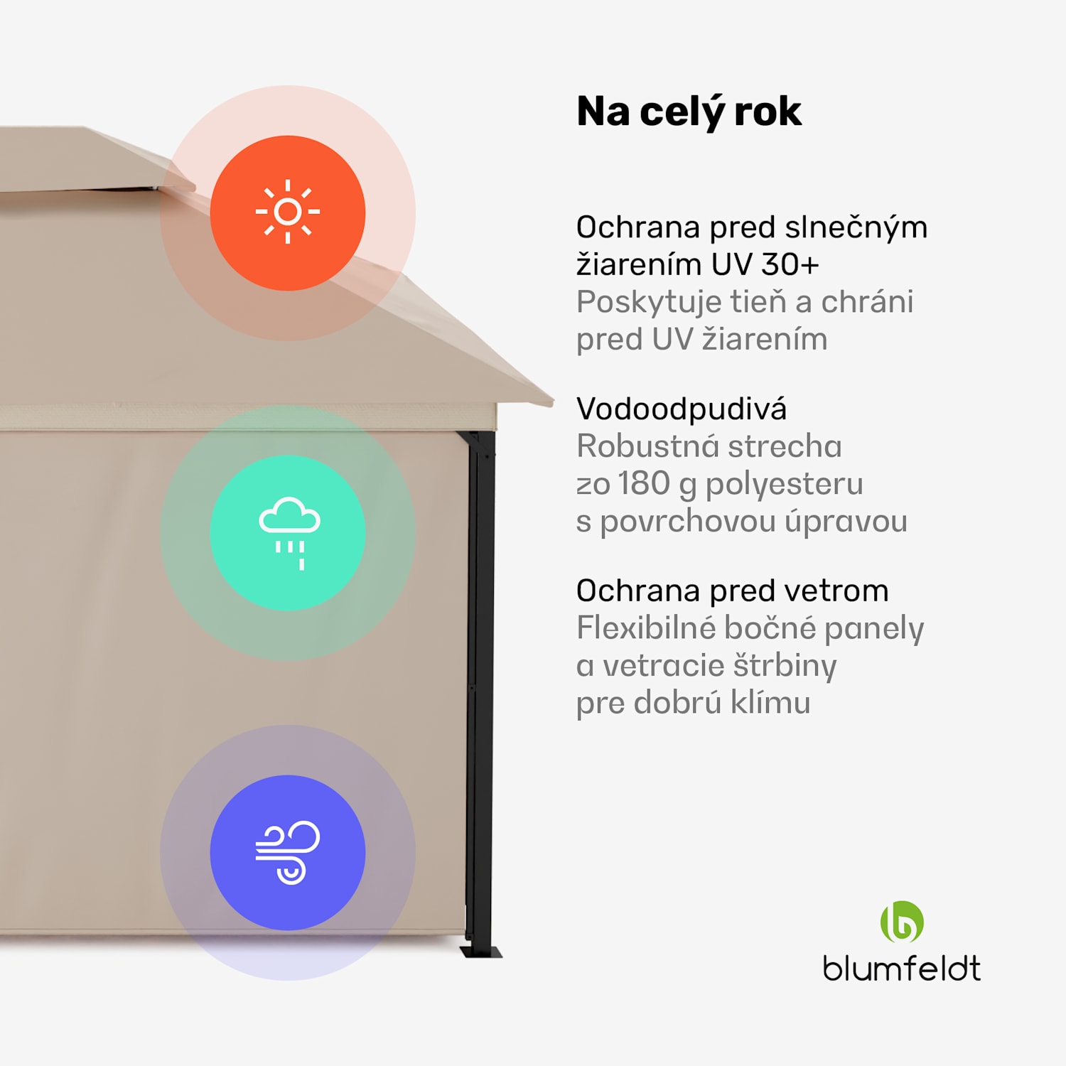 Grandezza Cortina záhradný altánok 3x6 m, odolný voči poveternostným vplyvom, prášková farba, bočné rolety 3 x 6 m | Béžová
