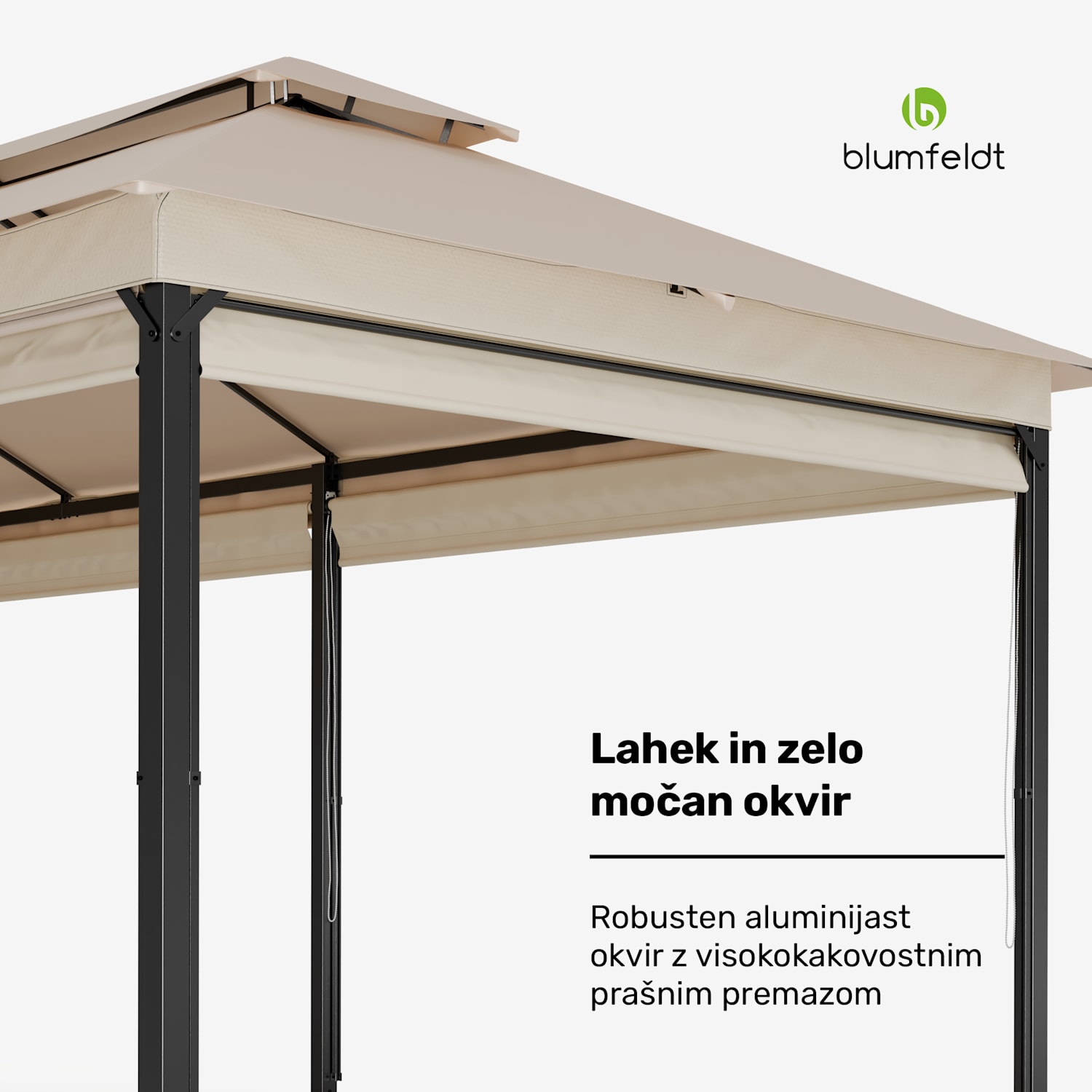 Grandezza Cortina vrtni paviljon 3x6 m, odporen na vremenske vplive, prašno lakiran, stranske rolete 3 x 6 m | Bež