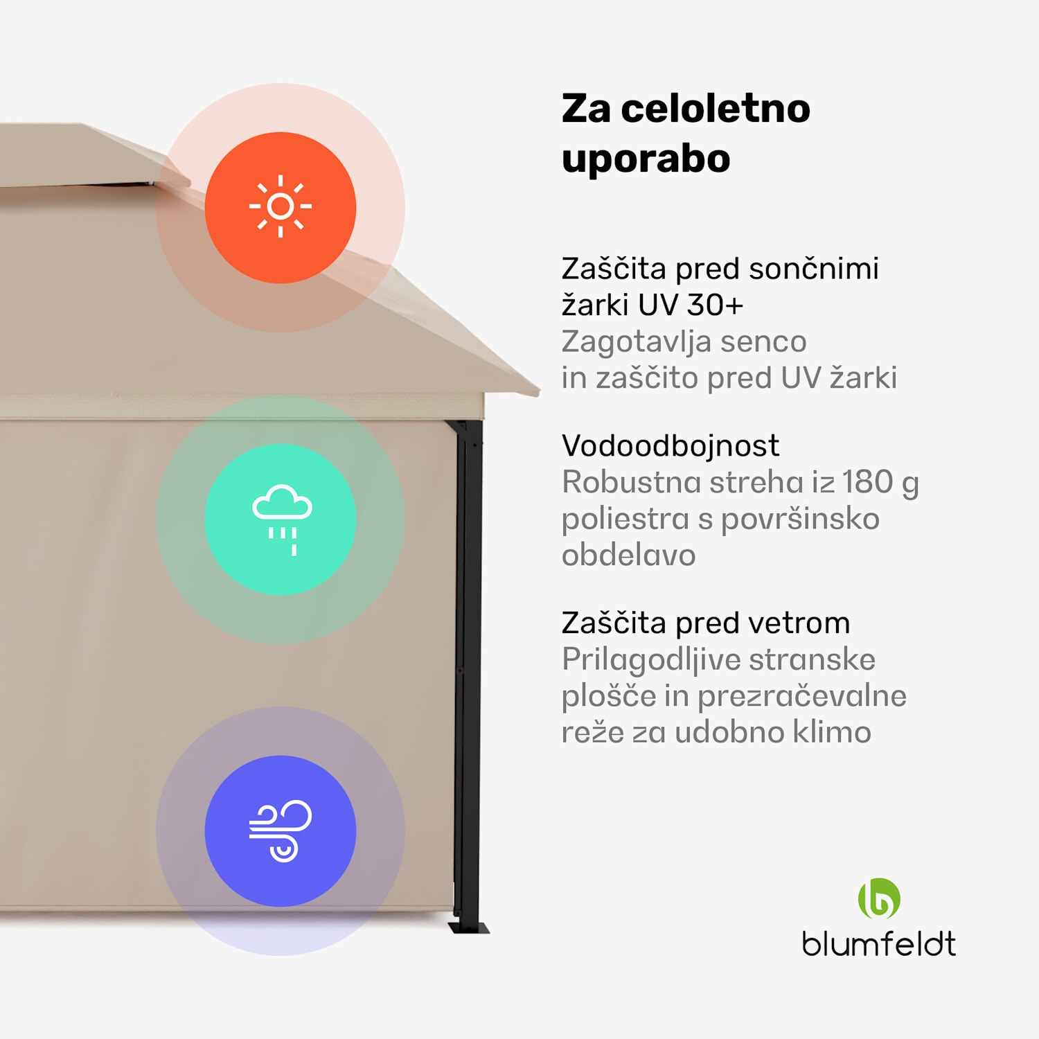 Grandezza Cortina vrtni paviljon 3x6 m, odporen na vremenske vplive, prašno lakiran, stranske rolete 3 x 6 m | Bež