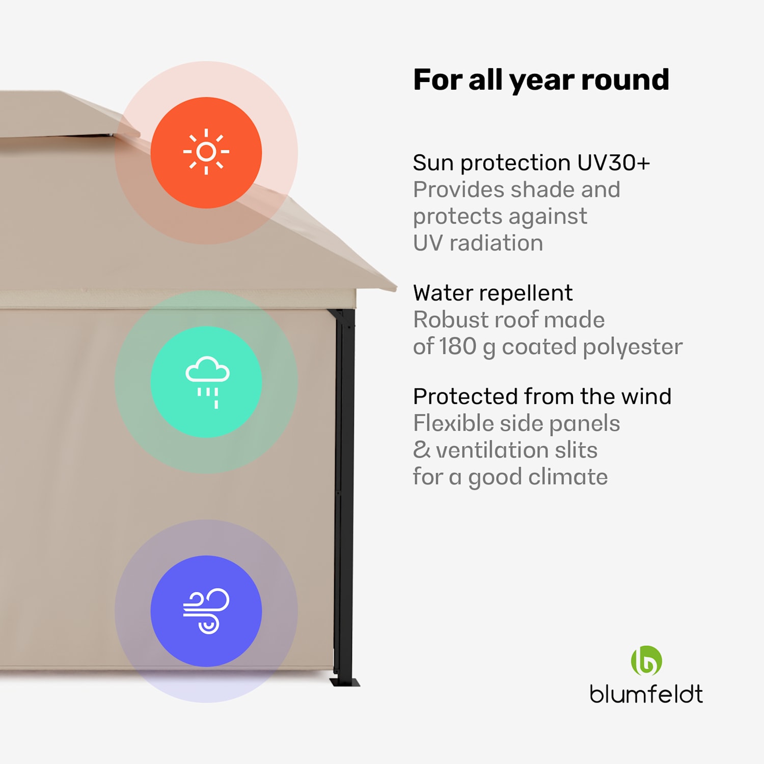 Grandezza Cortina tuinpaviljoen 3x6 m | weersbestendig | poedergecoat | zijwanden met rolmechanisme 3 x 6 m | Beige