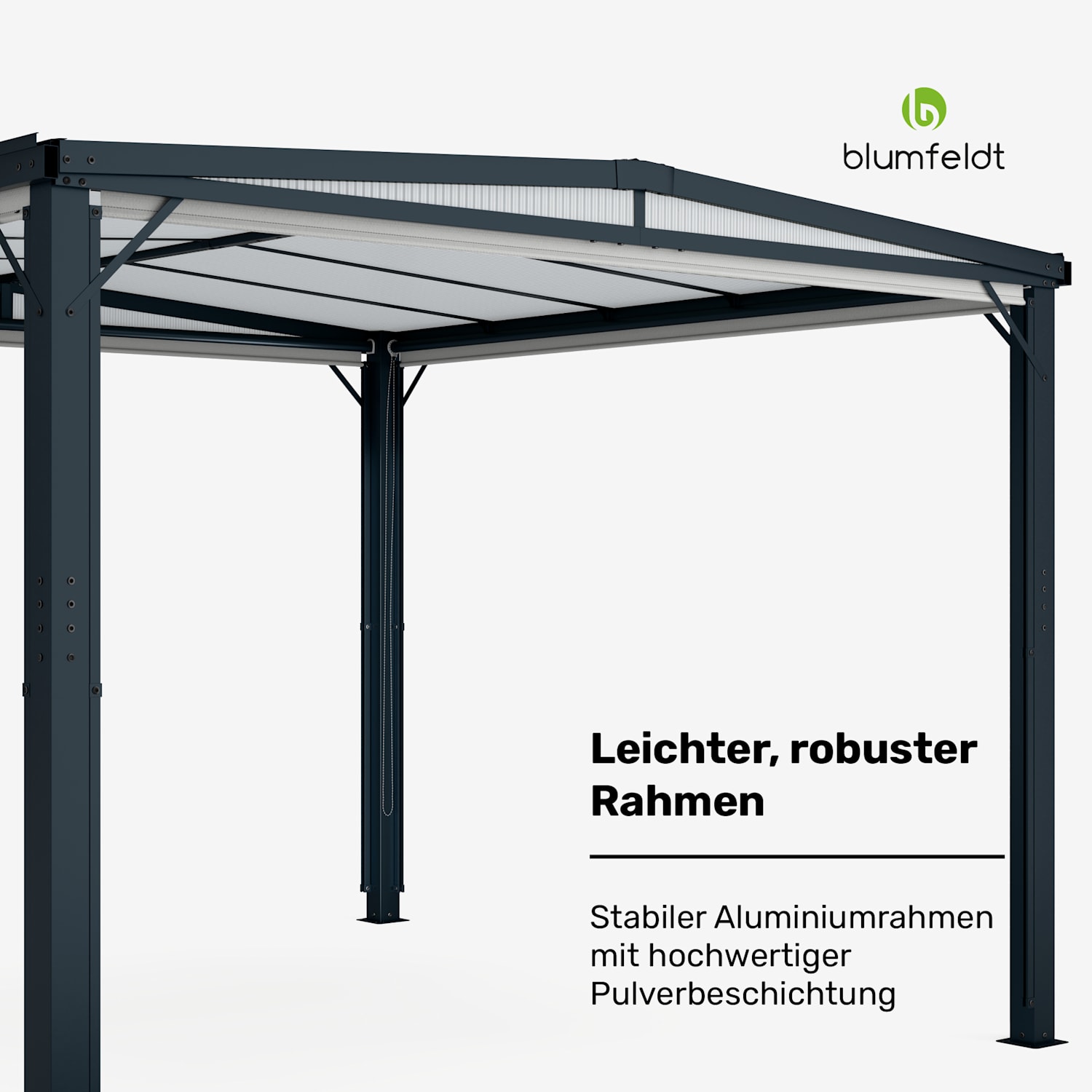Pantheon Cortina Solid Sky Pergola 3x3 | wetterbeständig | pulverbeschichtet | seitliche Rollläden 