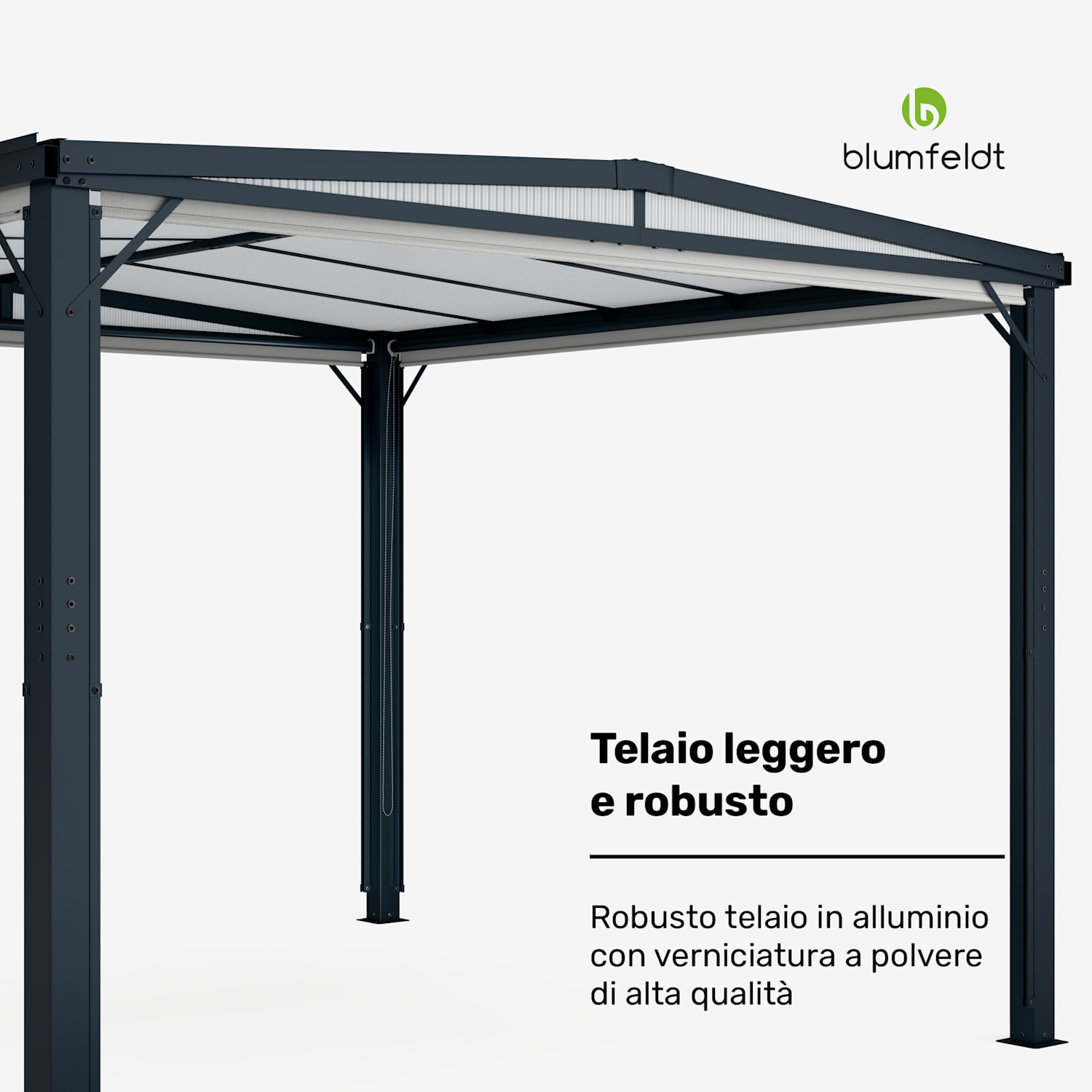 Pantheon Cortina Solid Sky - Pergola, 3x3 m | Resistente agli agenti atmosferici | Verniciata a polvere | Imposte laterali 