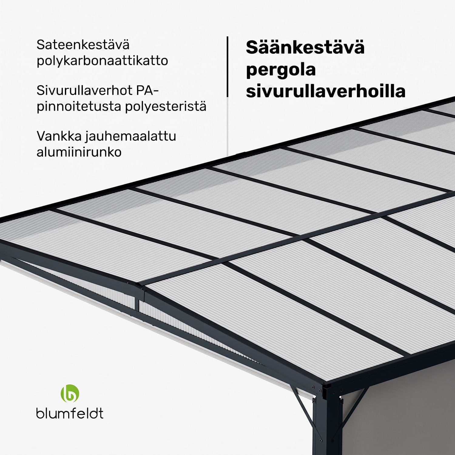 Pantheon Cortina Solid Sky paviljonki 3 x 4 | säänkestävä | jauhemaalattu | sivuilla rullaverhot 