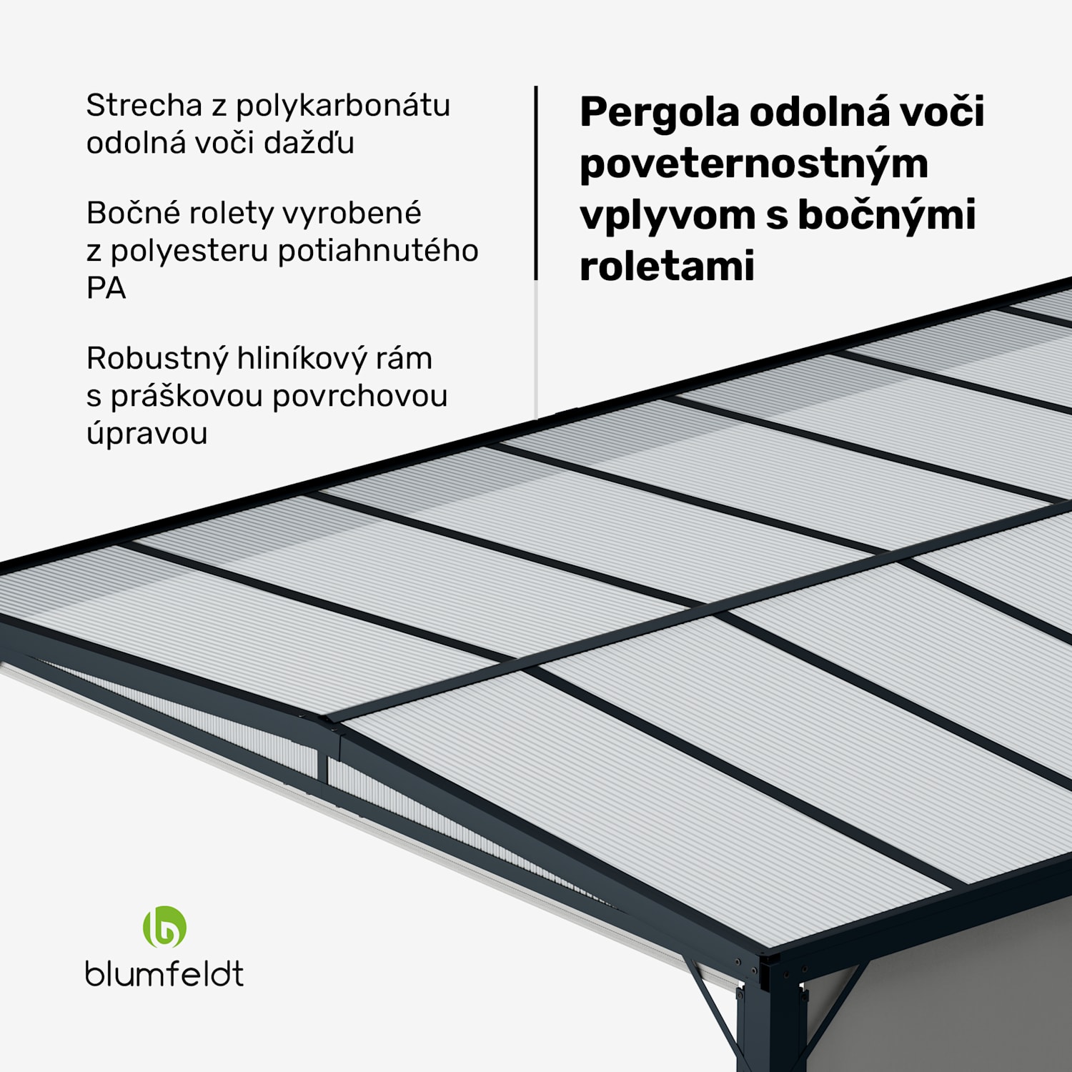 Pantheon Cortina Solid Sky Pergola 3x4, odolná voči poveternostným vplyvom, s práškovým nástrekom, bočné panely 