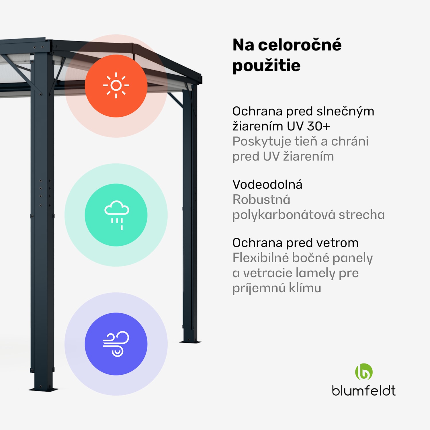 Pantheon Cortina Solid Sky Pergola 3x4, odolná voči poveternostným vplyvom, s práškovým nástrekom, bočné panely 