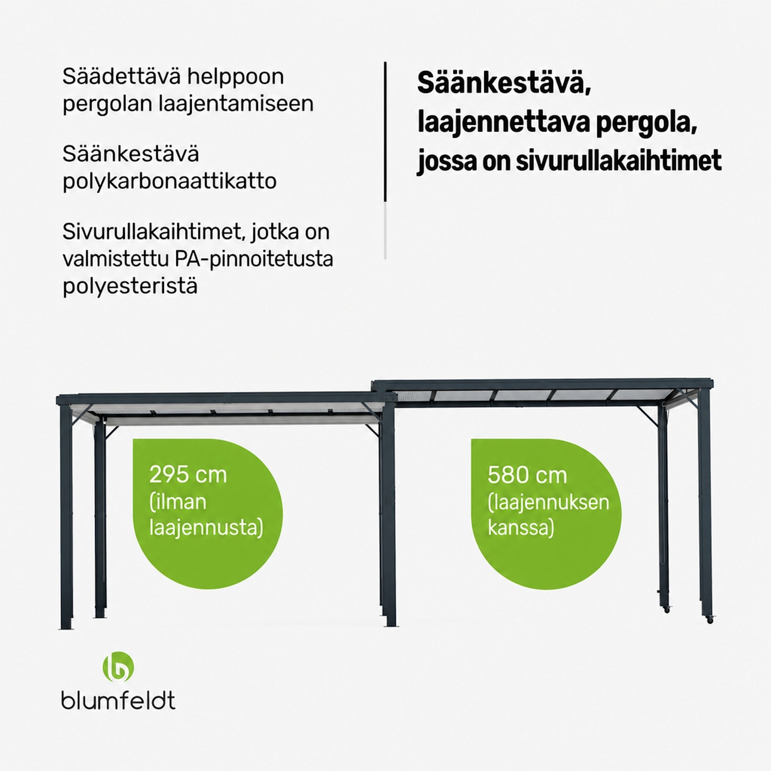 Pantheon Cortina Solid Sky Expand puutarhapaviljonki 3x6 | säänkestävä | laajennettava 