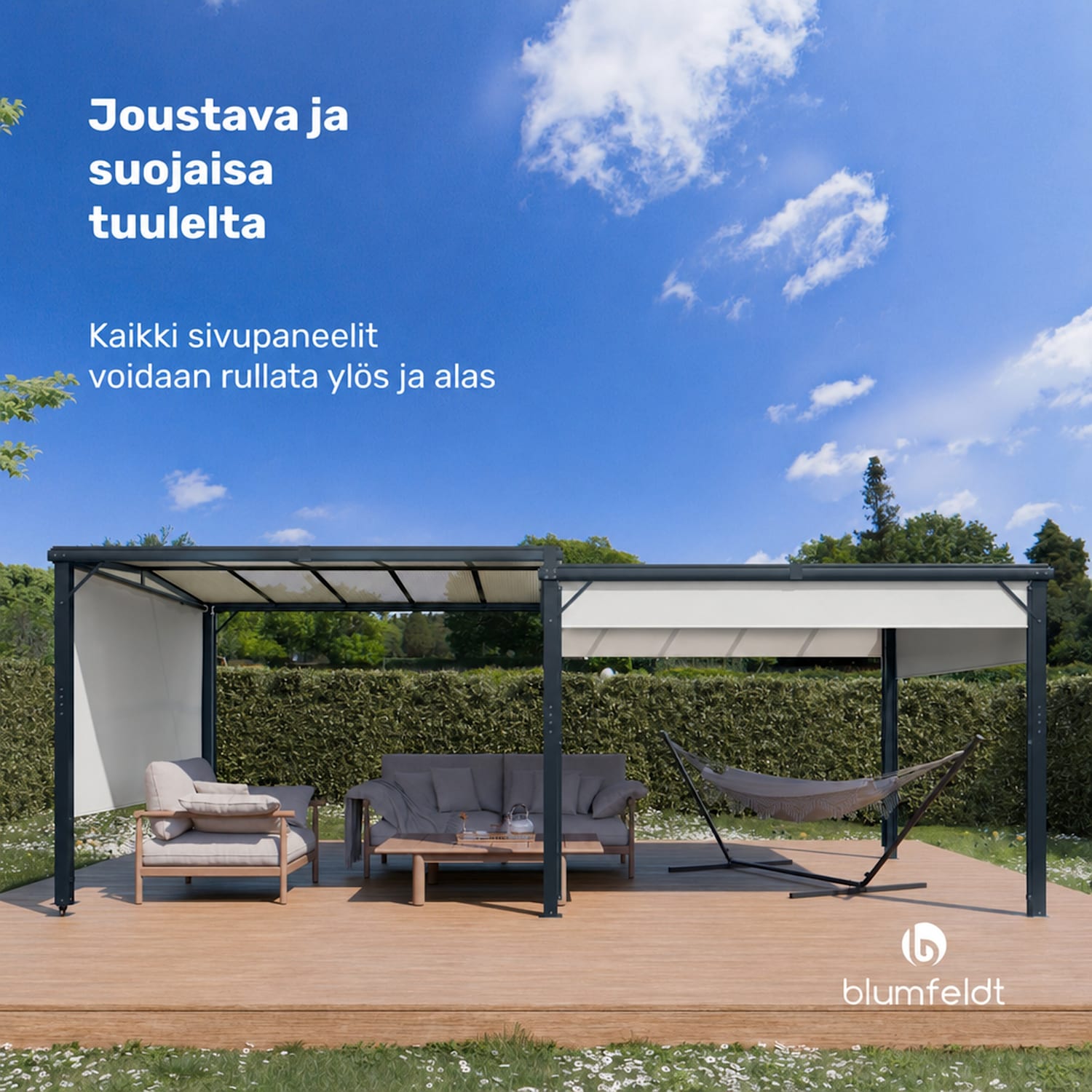 Pantheon Cortina Solid Sky Expand puutarhapaviljonki 3x6 | säänkestävä | laajennettava 