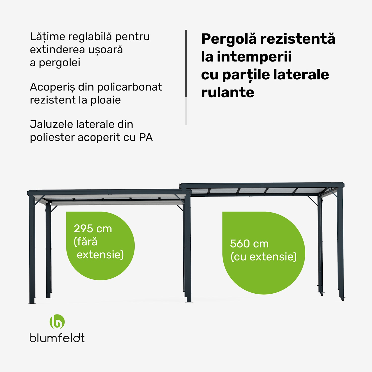 Pantheon Cortina Solid Sky Extinde foișor de grădină 3x6, rezistent la intemperii, extensibil 