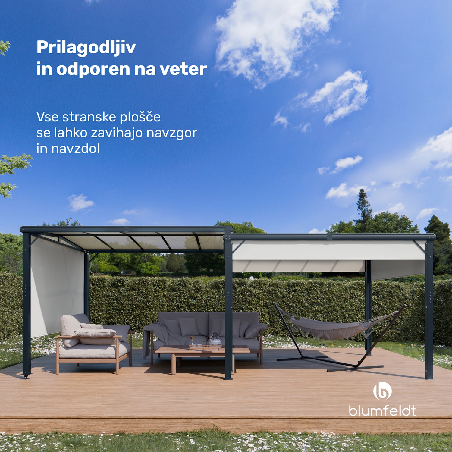 Pantheon Cortina Solid Sky Razširite vrtni paviljon 3x6, odporen na vremenske vplive, raztegljiv 