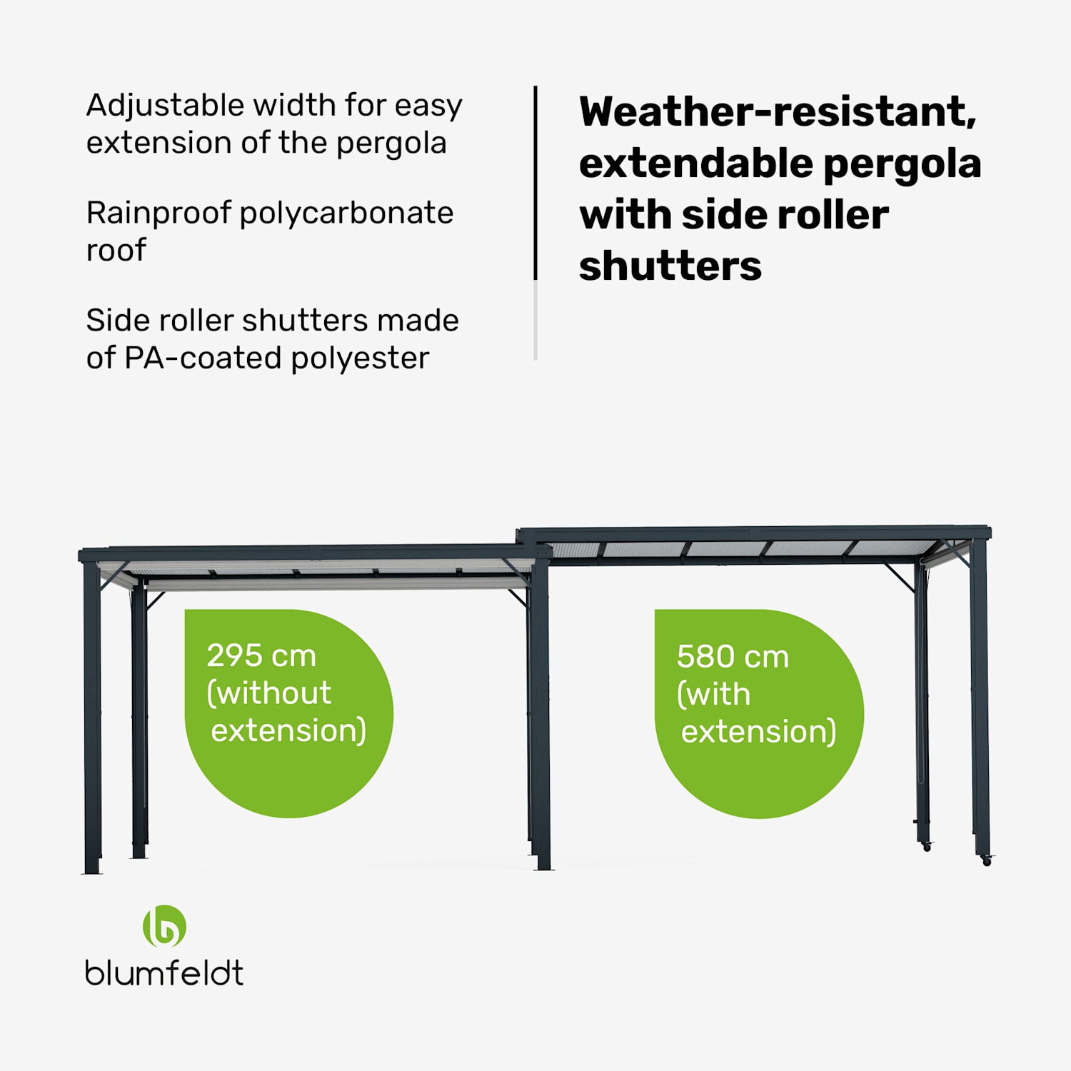 Pantheon Cortina Solid Sky uitbreidbaar tuinpaviljoen 3x6 | weerbestendig | uitschuifbaar 