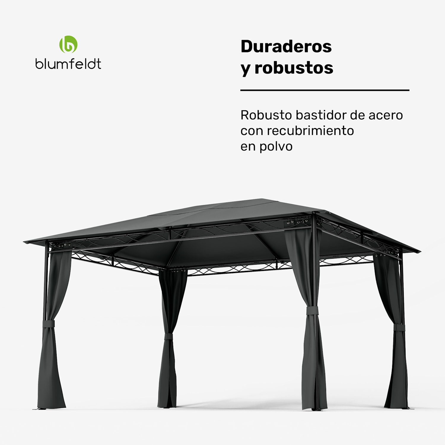 Mondo cenador 3x4 con estructura de metal y 4 paredes laterales 3 x 4 m | Gris Oscuro