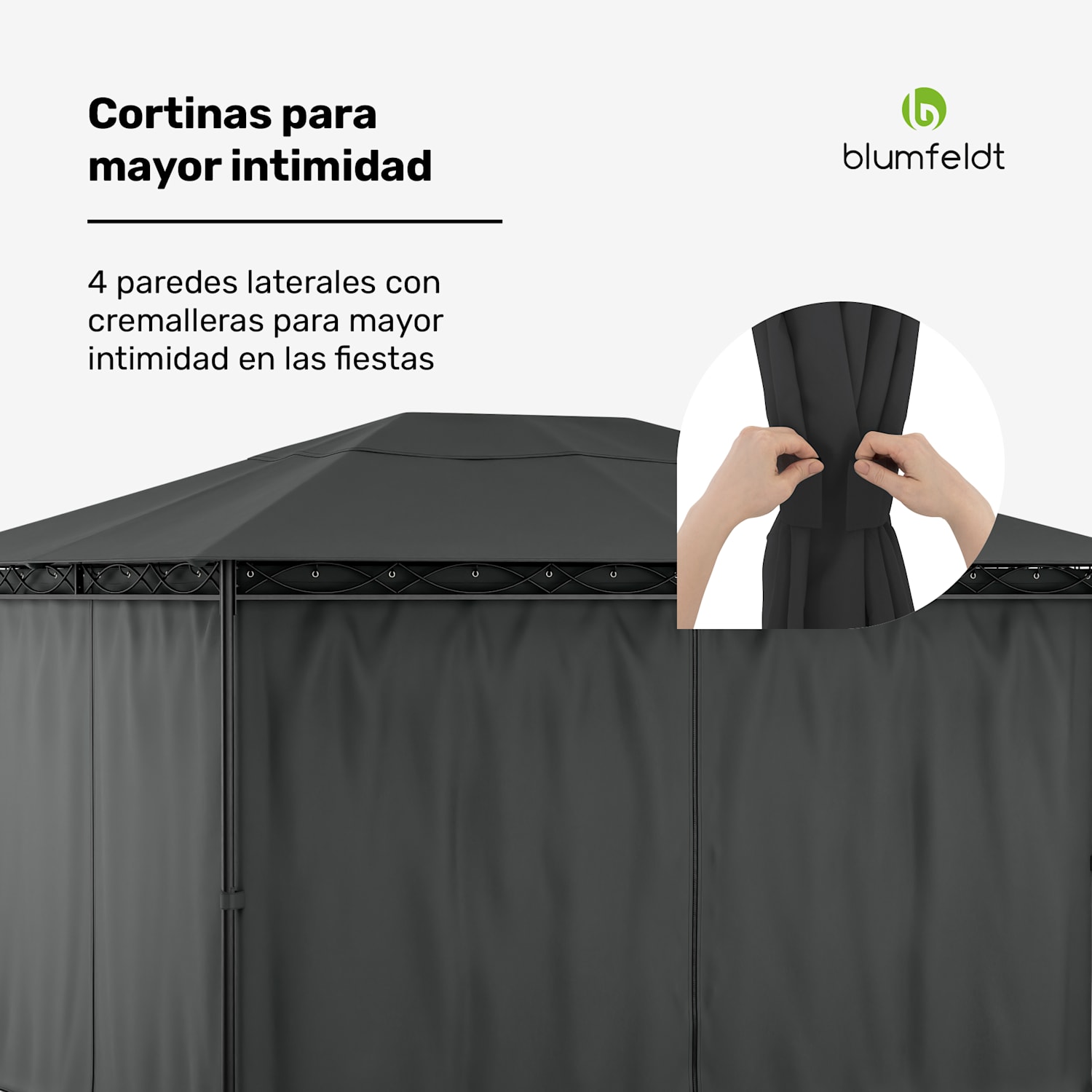 Mondo cenador 3x4 con estructura de metal y 4 paredes laterales 3 x 4 m | Gris Oscuro