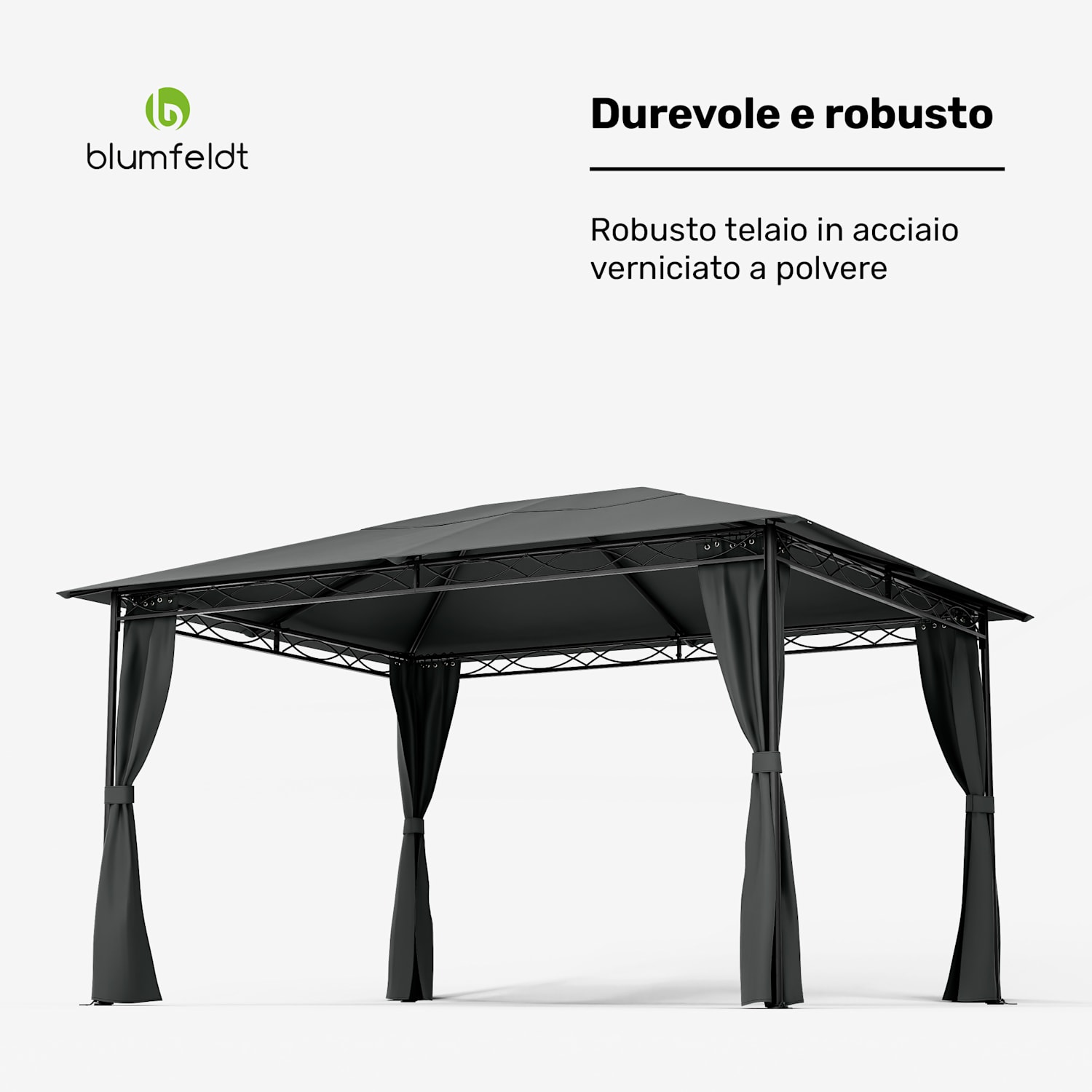 Mondo - Gazebo, 3x4, con telaio in metallo e 4 pareti laterali 3 x 4 m | Grigio scuro