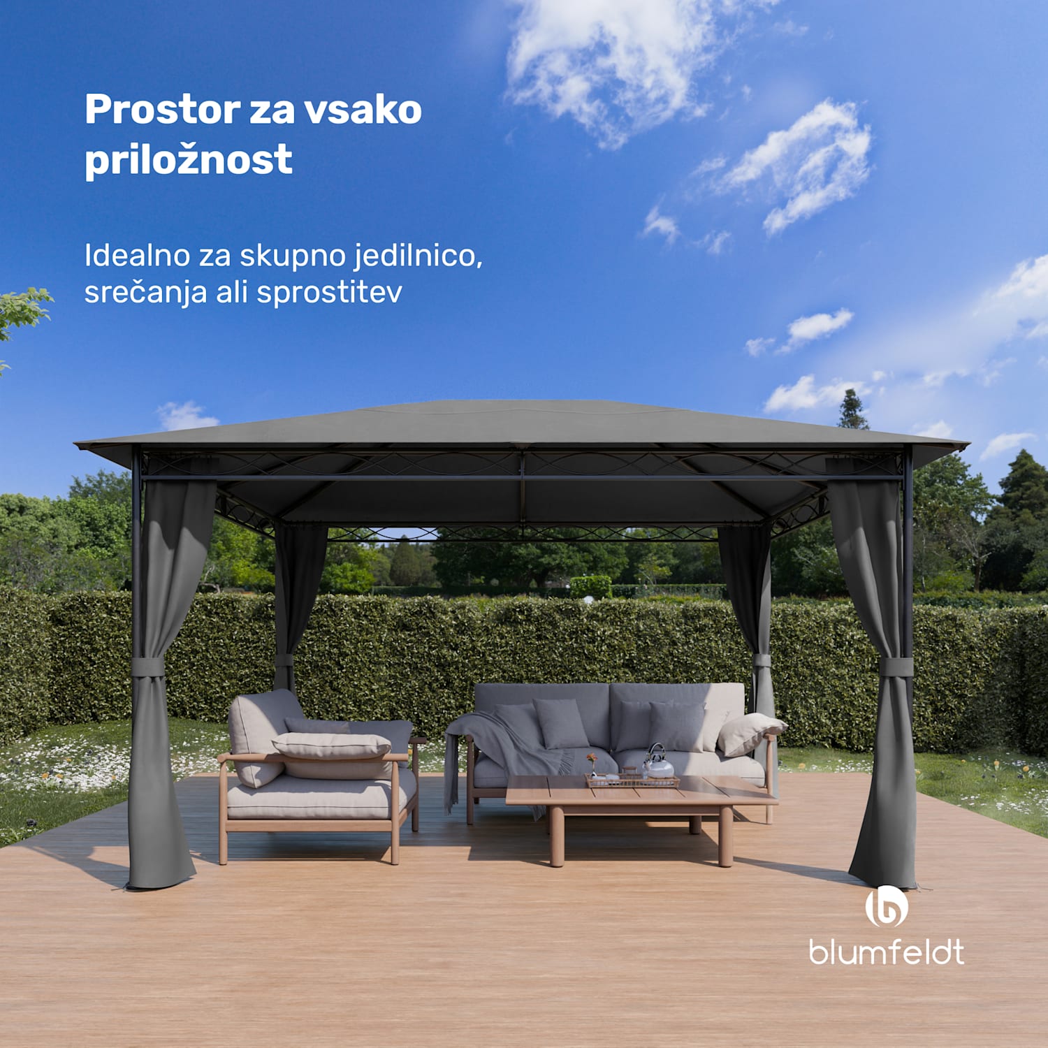 Gazebo Mondo 3x4 s kovinskim okvirjem in 4 stranskimi stenami 