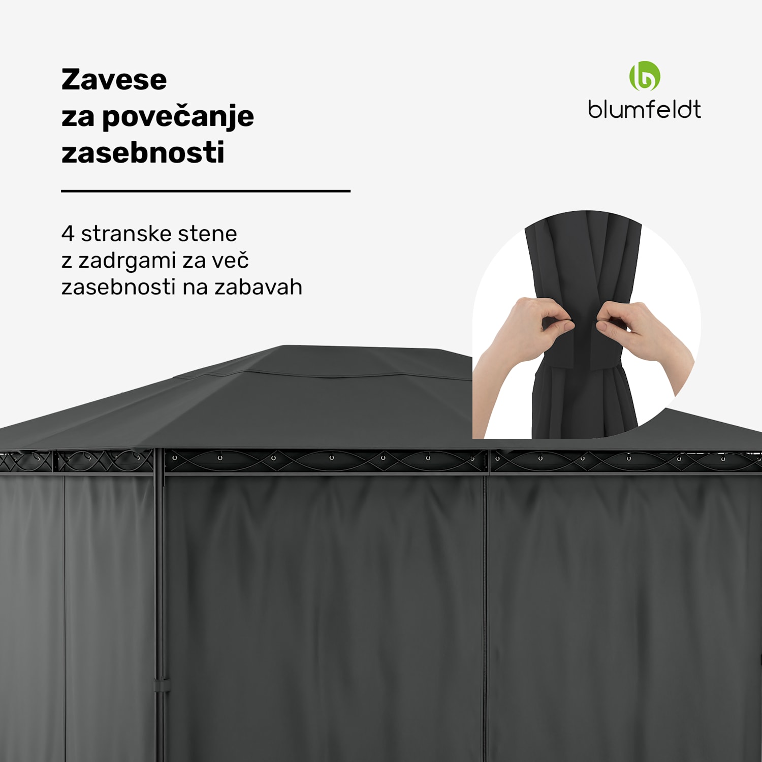 Gazebo Mondo 3x4 s kovinskim okvirjem in 4 stranskimi stenami 