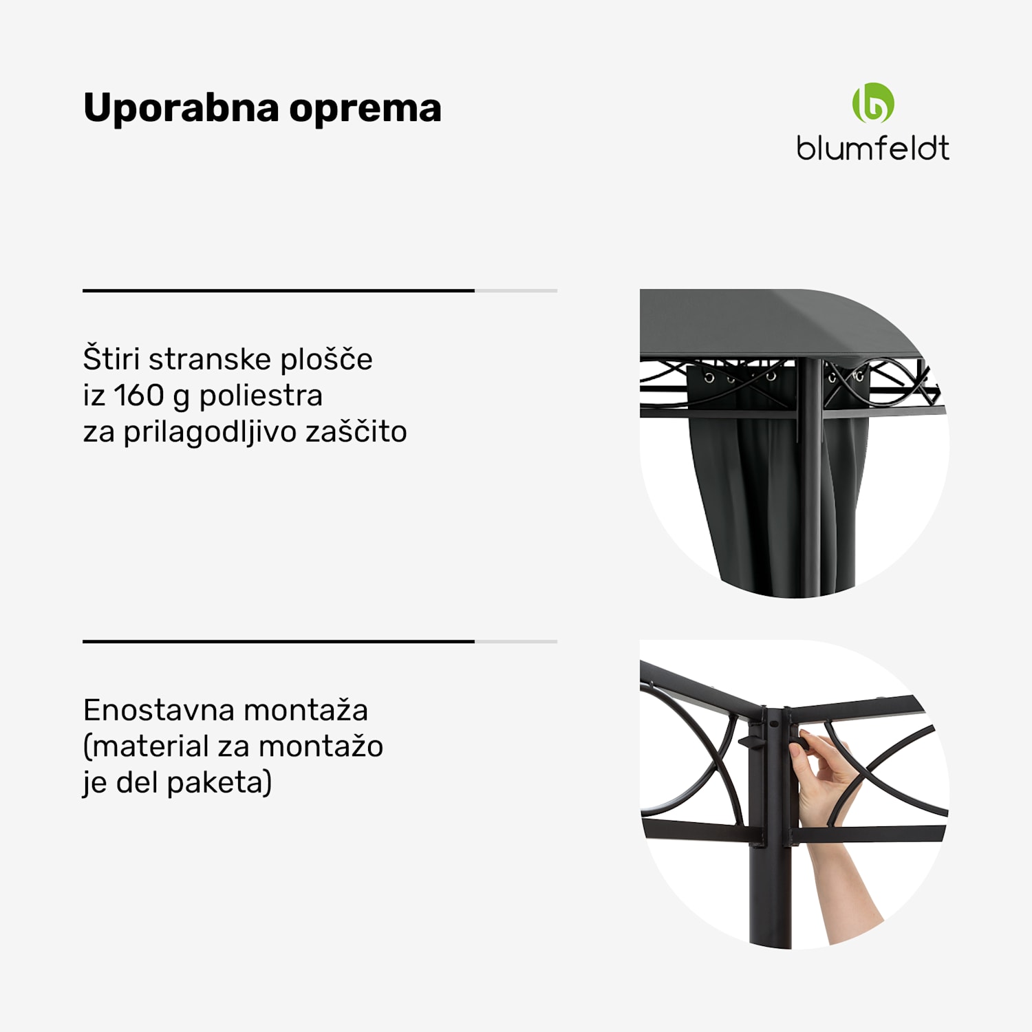 Gazebo Mondo 3x4 s kovinskim okvirjem in 4 stranskimi stenami 