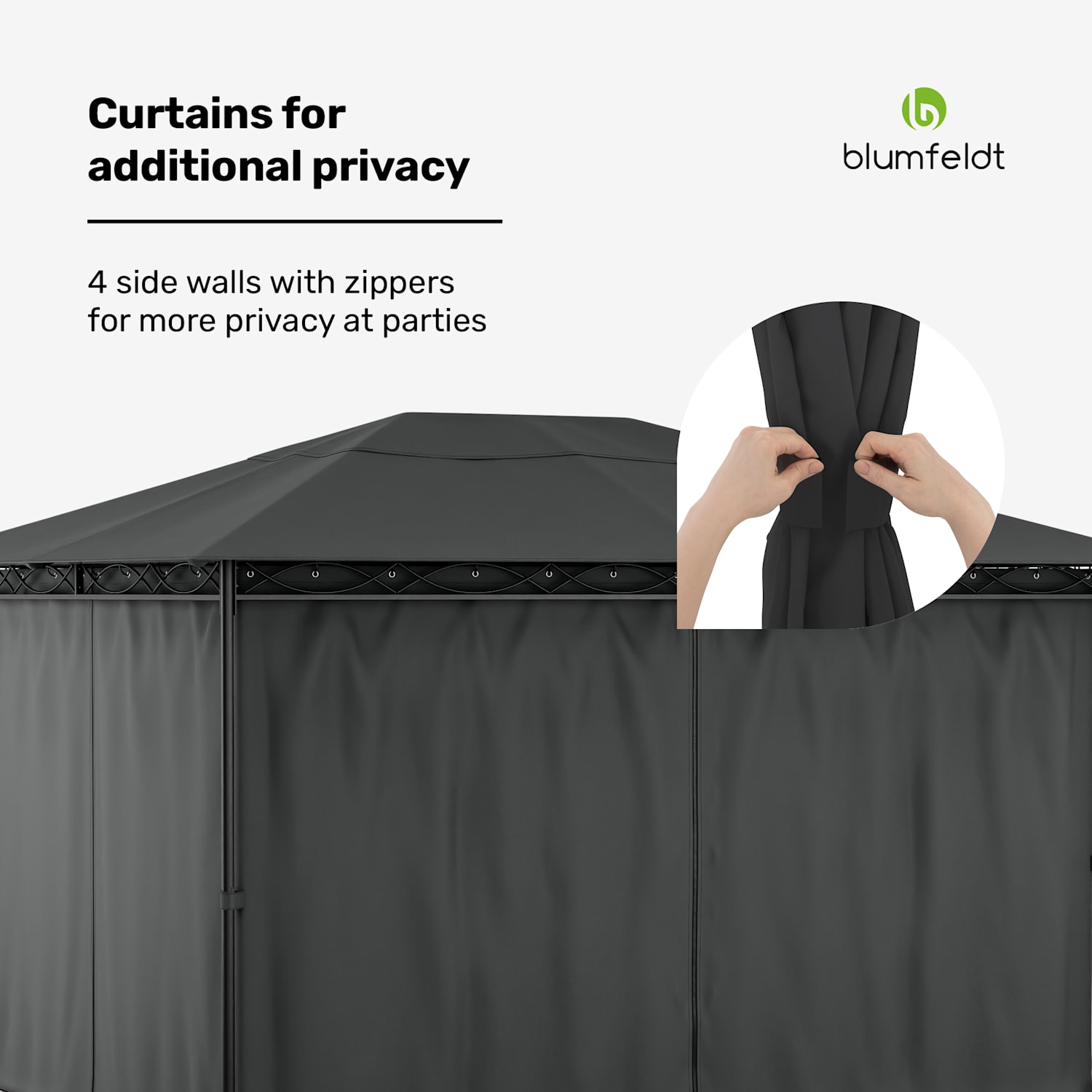 Mondo Gazebo 3x4 with steel frame and 4 side panels 3 x 4 m | Dark Gray