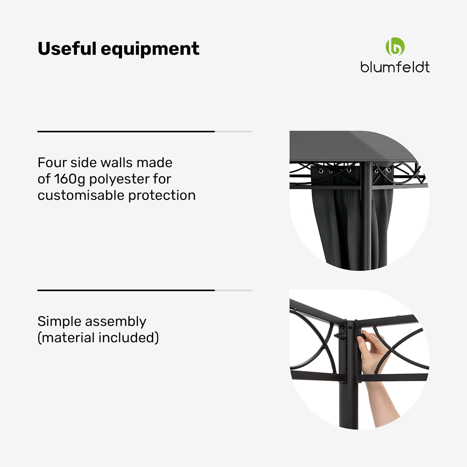 Mondo Gazebo 3x4 with steel frame and 4 side panels 3 x 4 m | Dark Gray