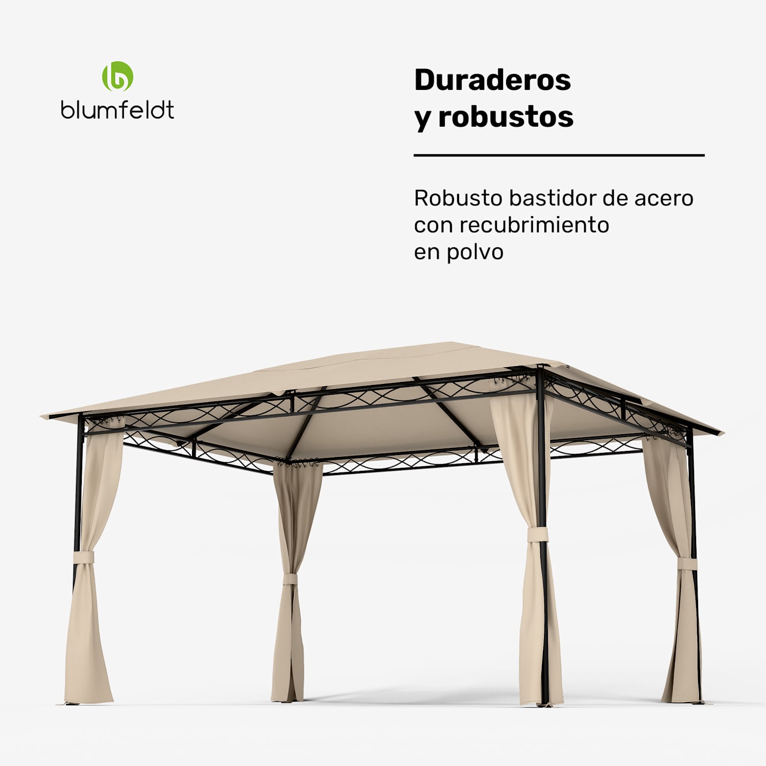 Mondo cenador 3x4 con estructura de metal y 4 paredes laterales 3 x 4 m | Beige