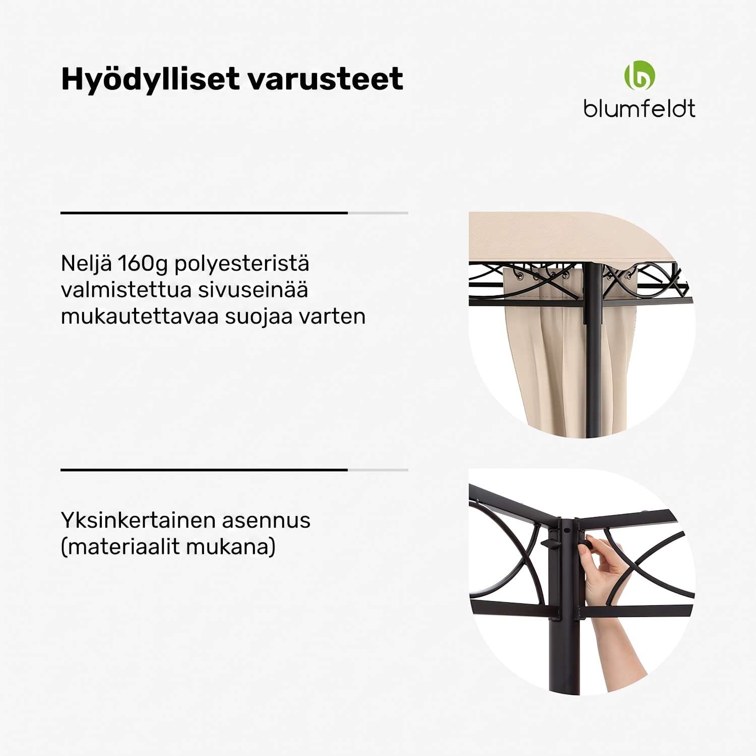 Mondo 3x4 paviljonki metallirungolla ja neljällä sivuseinällä 3 x 4 m | Beige