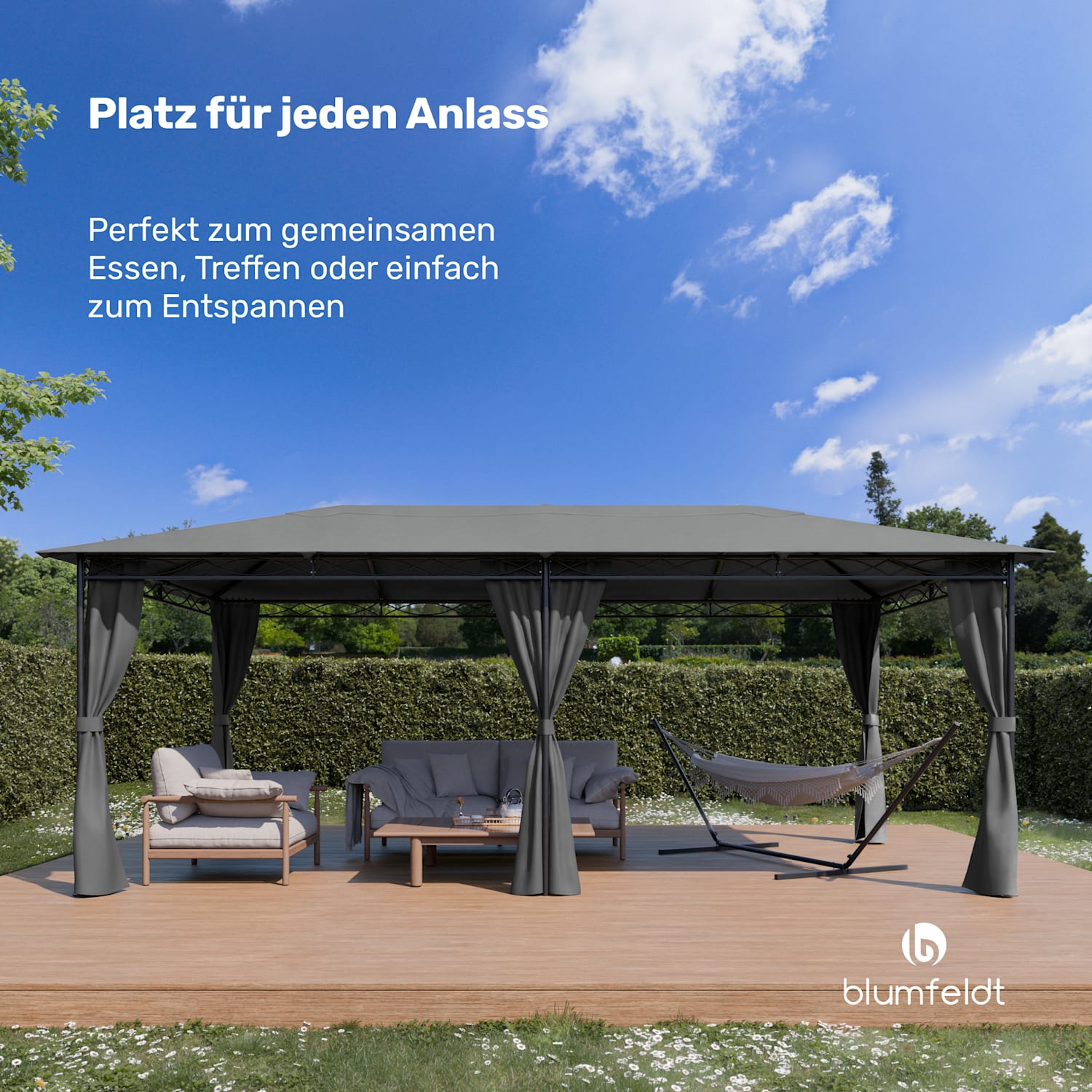 Mondo 3x6 Pavillon mit Metallrahmen und 4 Seitenwänden 3 x 6 m | Dunkelgrau