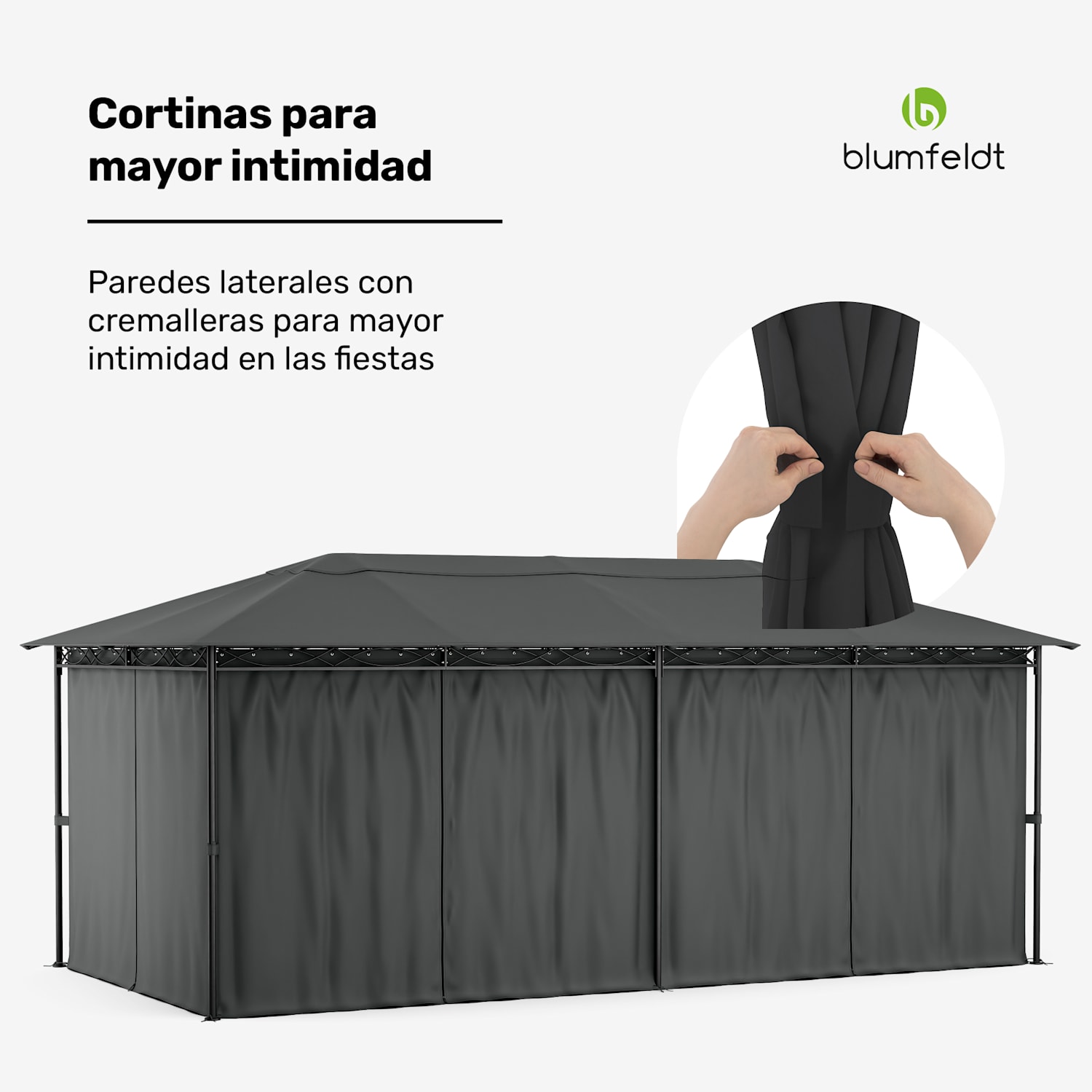 Mondo cenador 3x6 con estructura de metal y 4 paredes laterales 3 x 6 m | Gris Oscuro