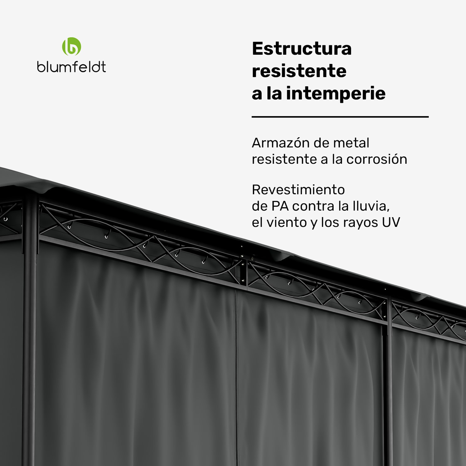 Mondo cenador 3x6 con estructura de metal y 4 paredes laterales 3 x 6 m | Gris Oscuro