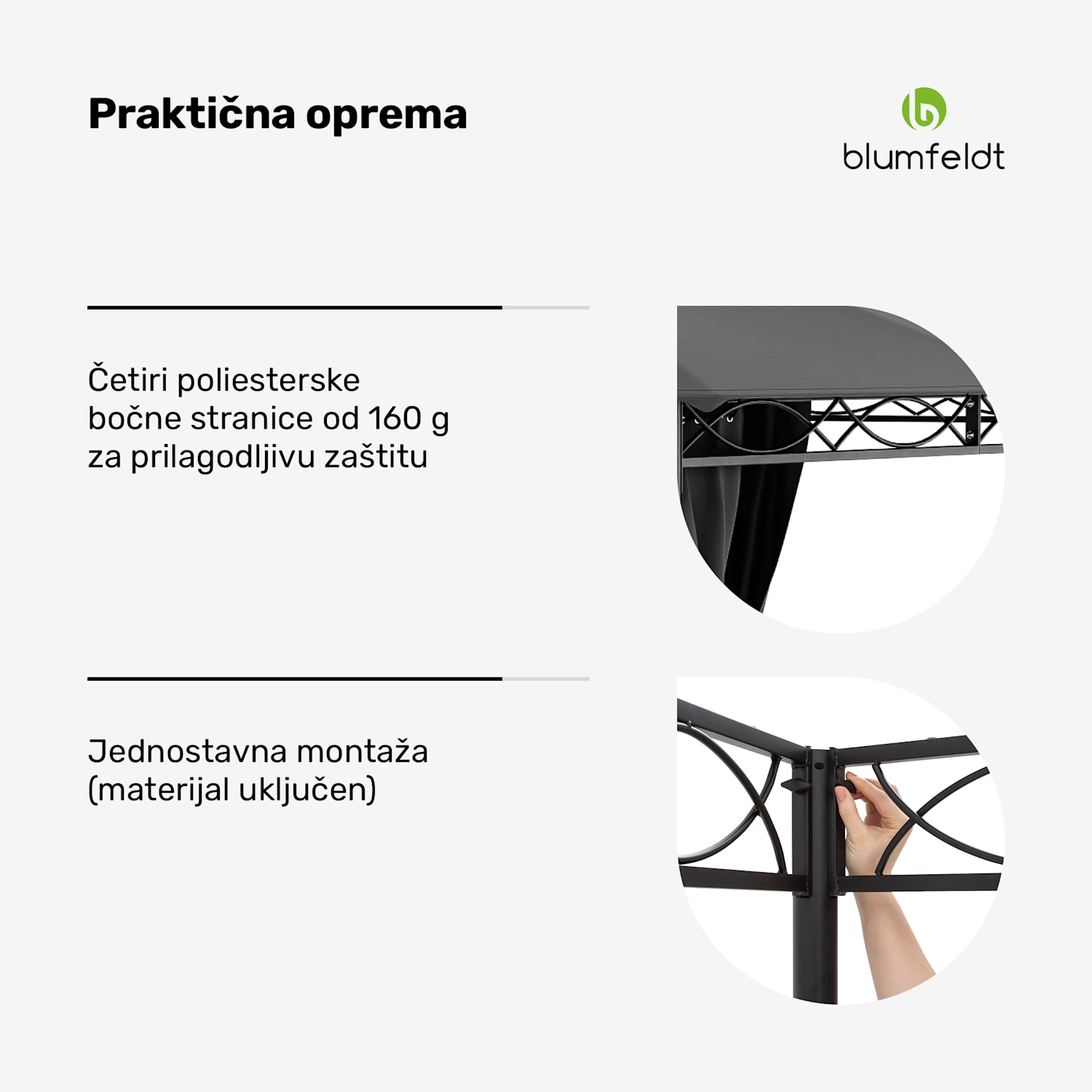 Sjenica Mondo 3x4 s metalnim okvirom i 4 bočne stijenke 3 x 6 m | Tamno siva