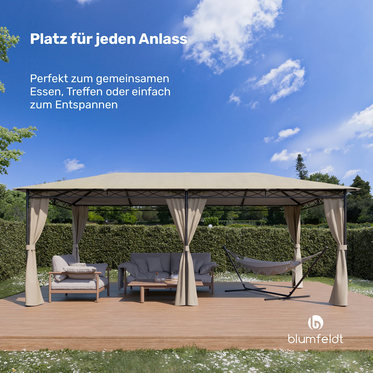 Mondo 3x6 Pavillon mit Metallrahmen und 4 Seitenwänden 3 x 6 m | Beige