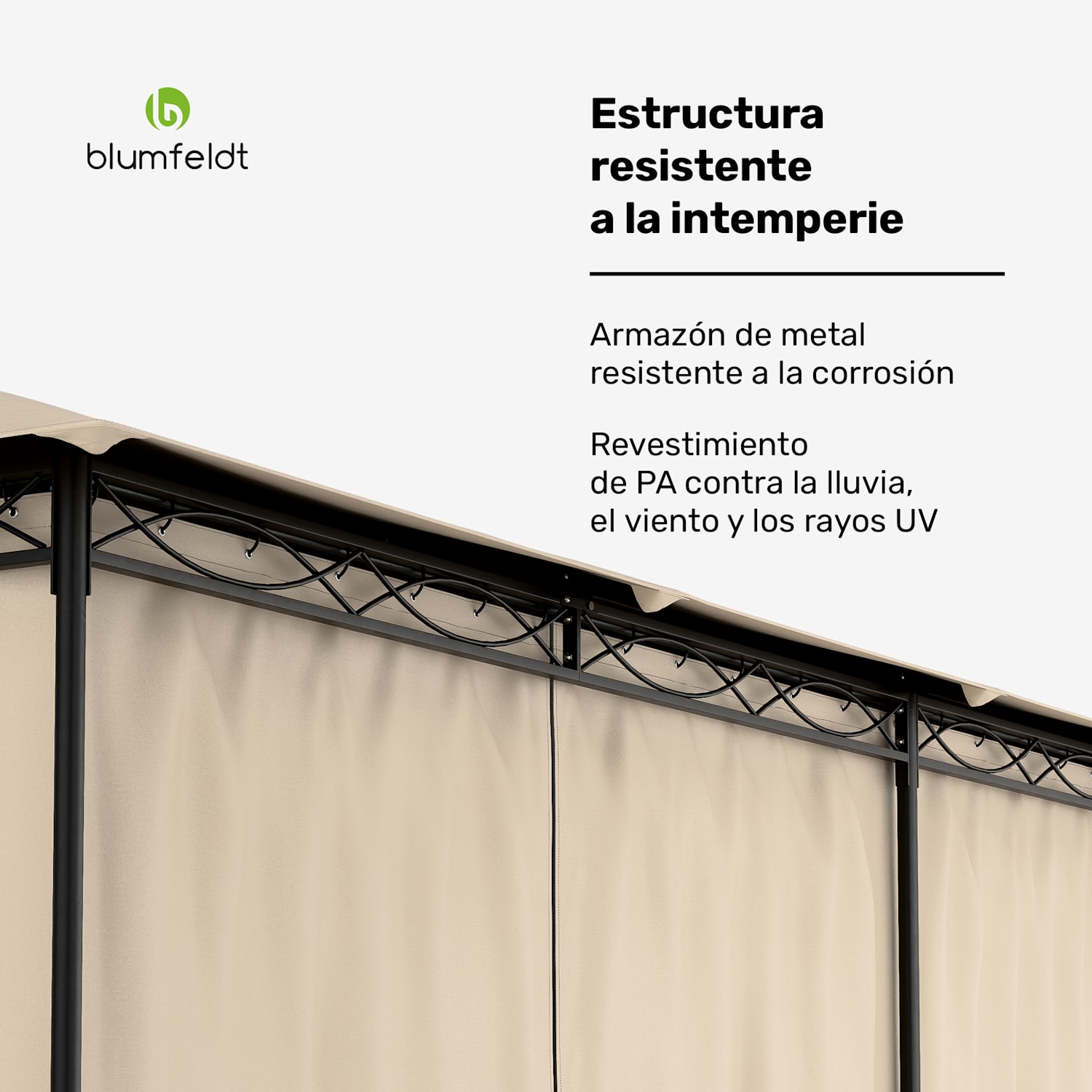 Mondo cenador 3x6 con estructura de metal y 4 paredes laterales 3 x 6 m | Beige