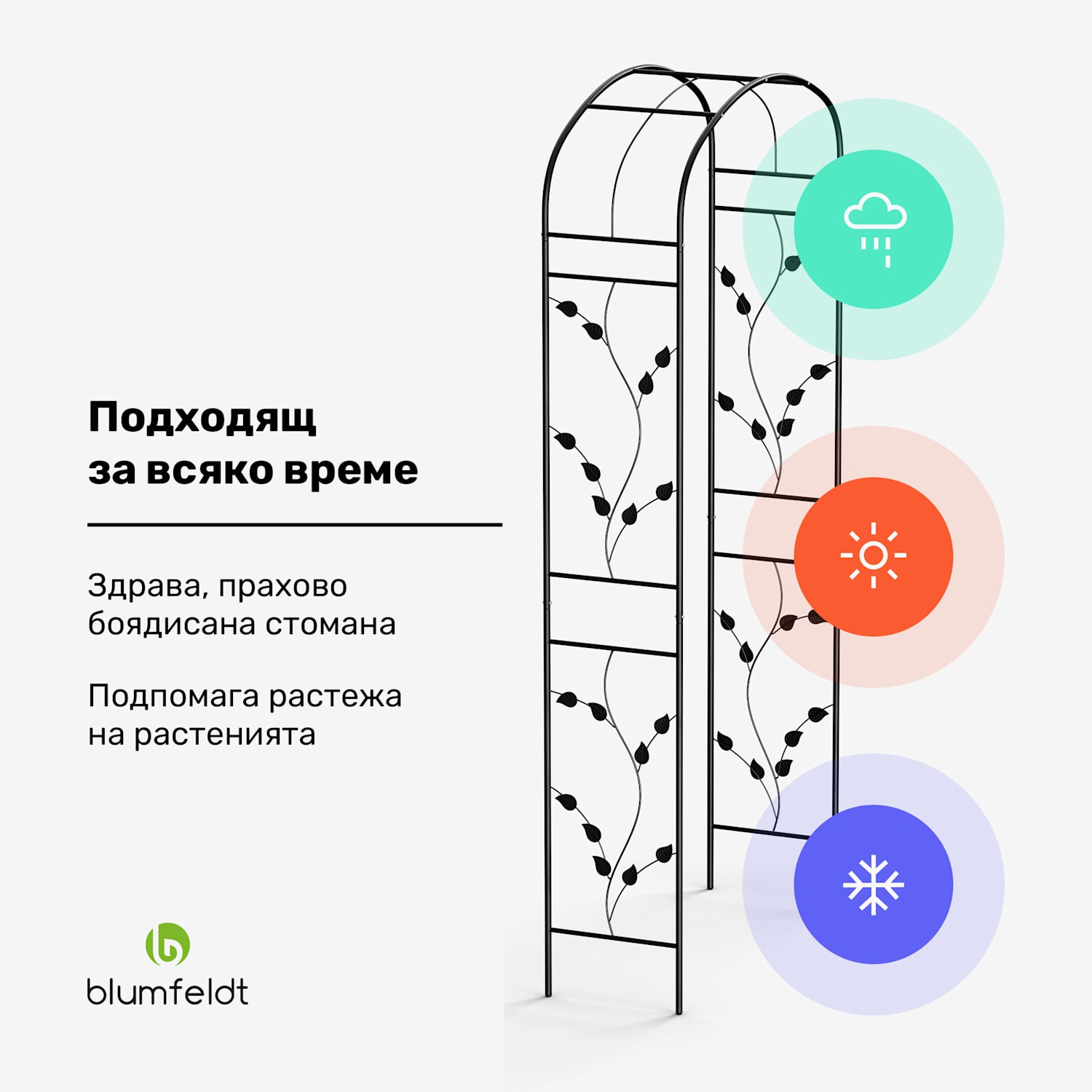 FloraBelle Curve арка за рози, декоративни мотиви листа, устойчива на атмосферни влияния, помага за увиването крива