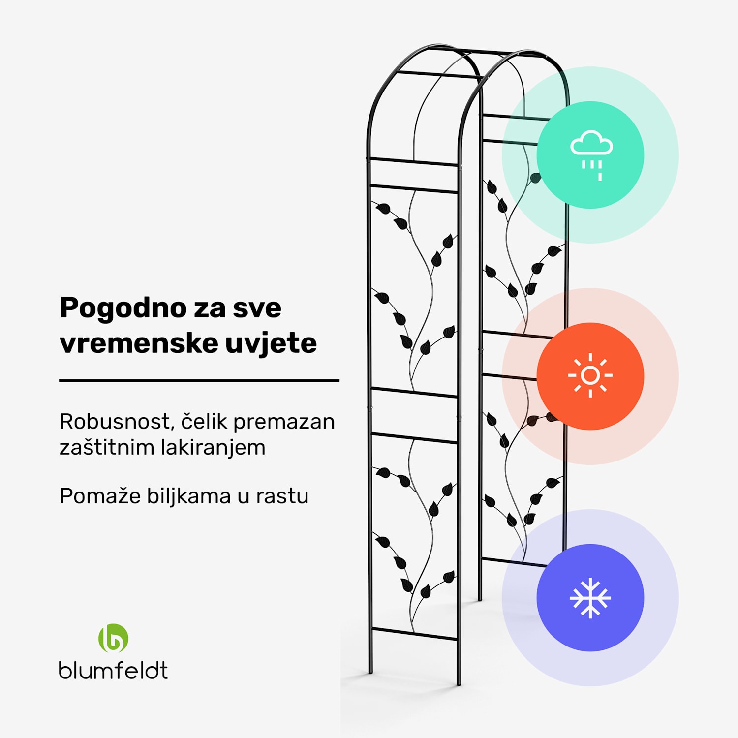 FloraBelle Curve vrtni luk, ukrasni motivi listova, otporan na vremenske uvjete, potpora za penjačice krivulja