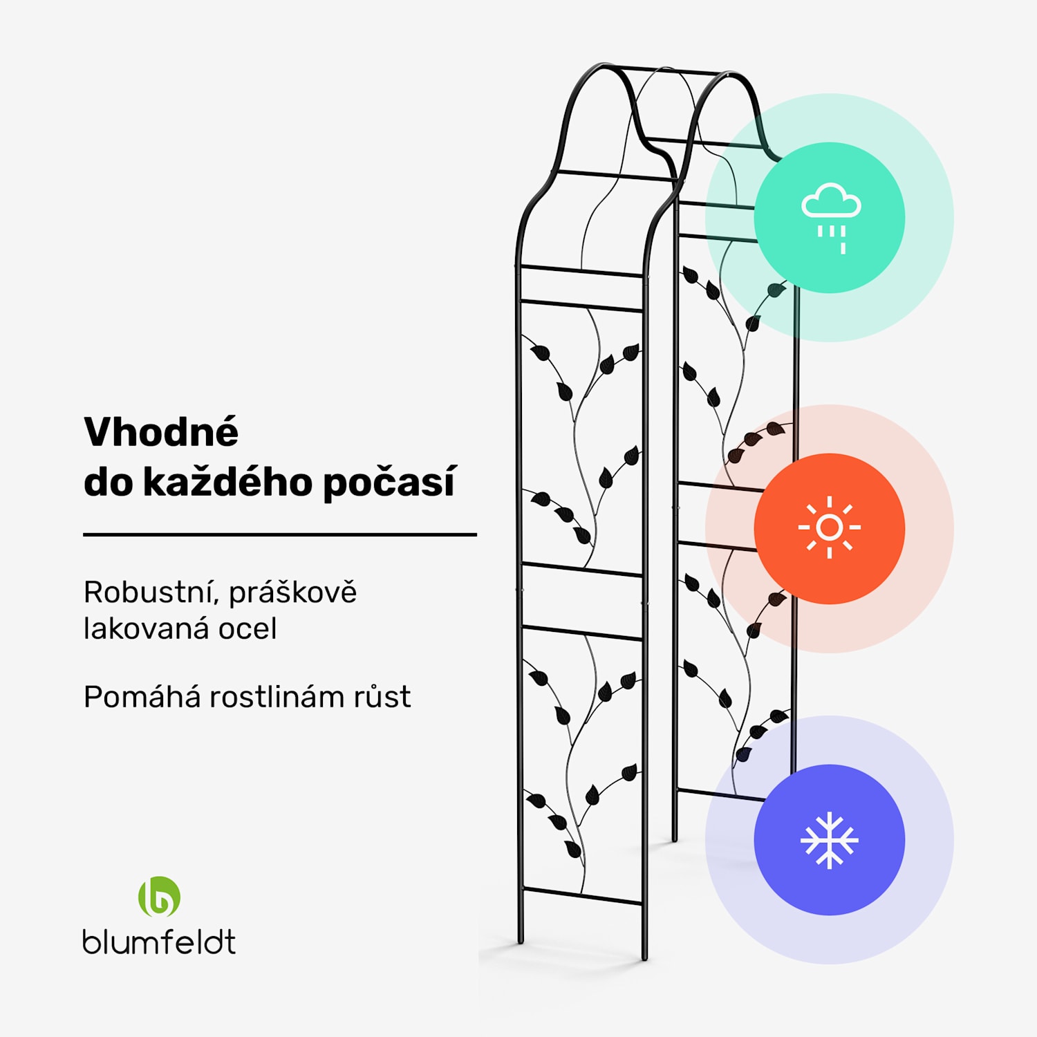 FloraBelle Cupola oblouk, ozdobné vzory listů, odolný vůči povětrnostním vlivům, podpora popínavých rostlin kopule