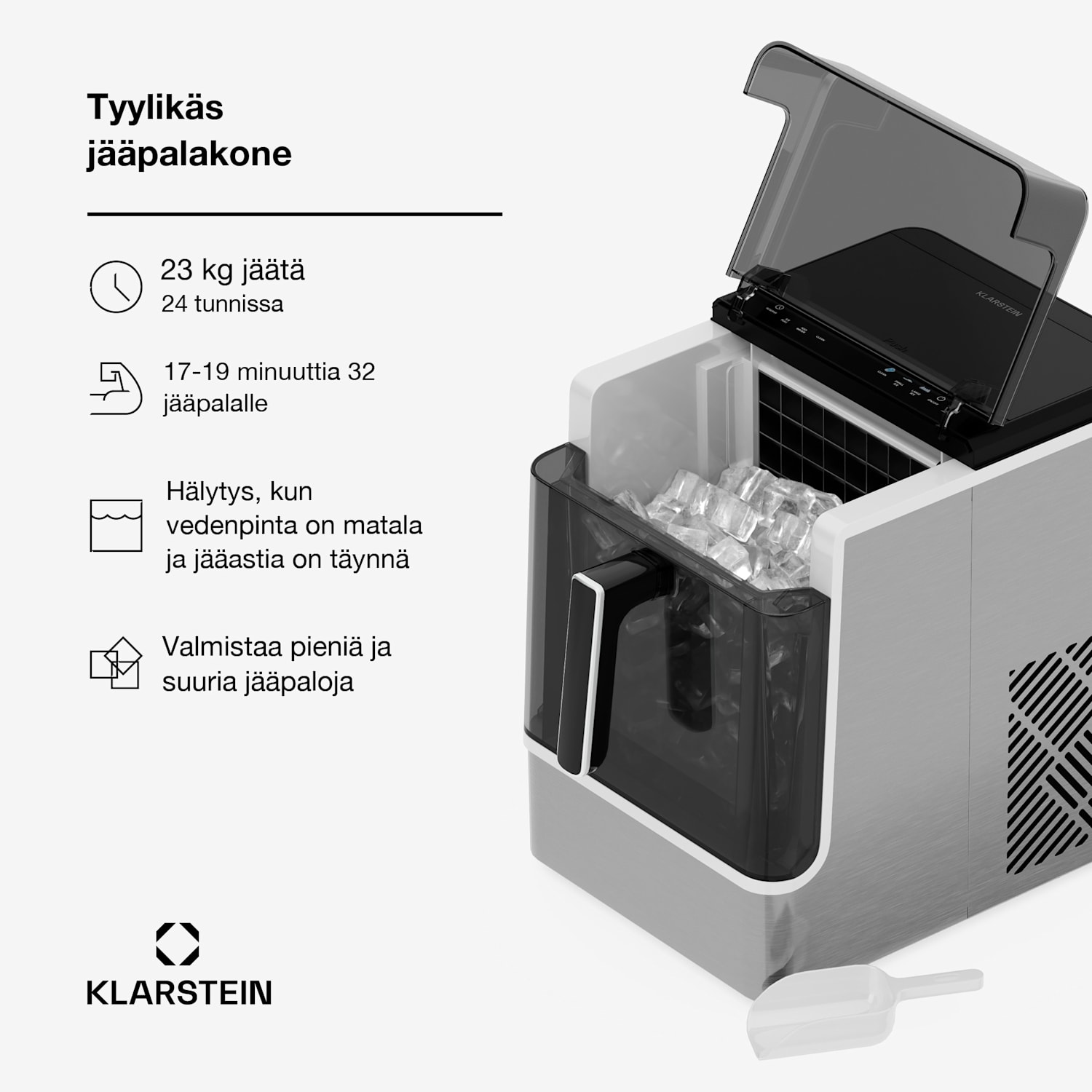 Ice Lux Jääpalakone | Ruostumaton teräs | 23 kg/24 h | Itsepuhdistuva Hopea