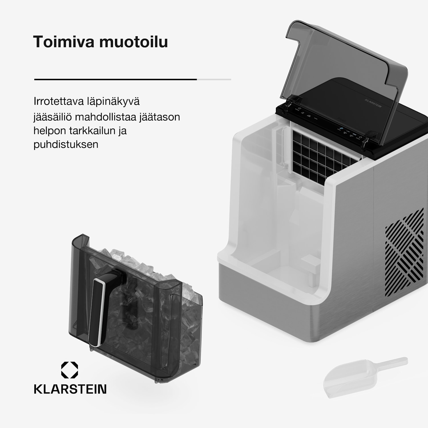 Ice Lux Jääpalakone | Ruostumaton teräs | 23 kg/24 h | Itsepuhdistuva Hopea