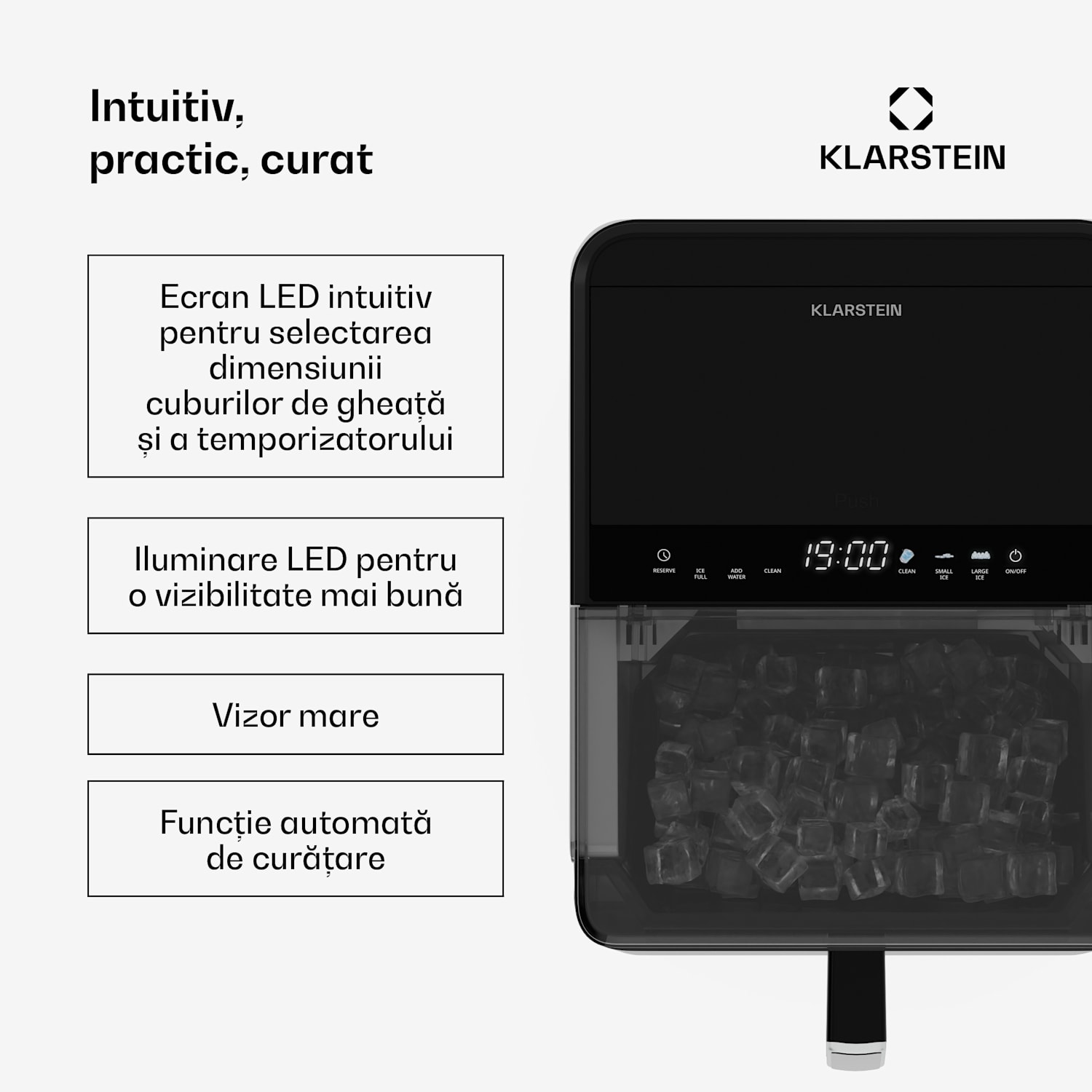 Ice Lux mașină de făcut cuburi de gheață, Oțel inoxidabil, 23kg/24h, Auto-curățare Argintiu