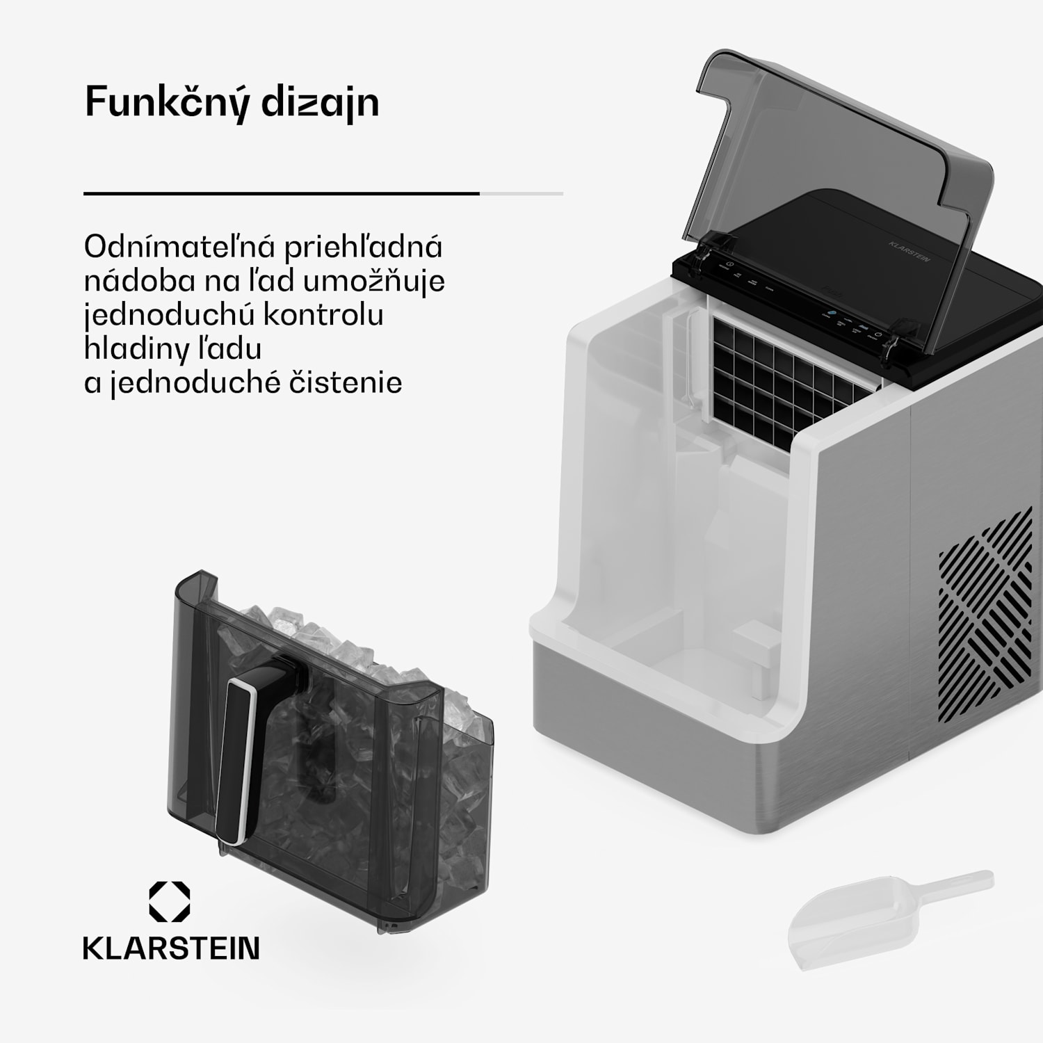 Ice Lux výrobník ľadu, nehrdzavejúca oceľ, 23 kg/24h, samočistiaci Strieborná