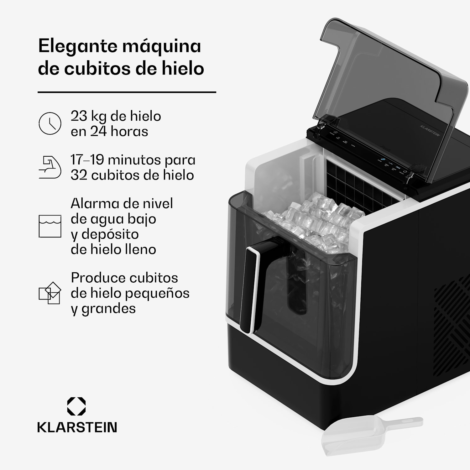 Ice Lux máquina de hacer hielo | Acero inoxidable | 23kg/24h | Autolimpiante Negro