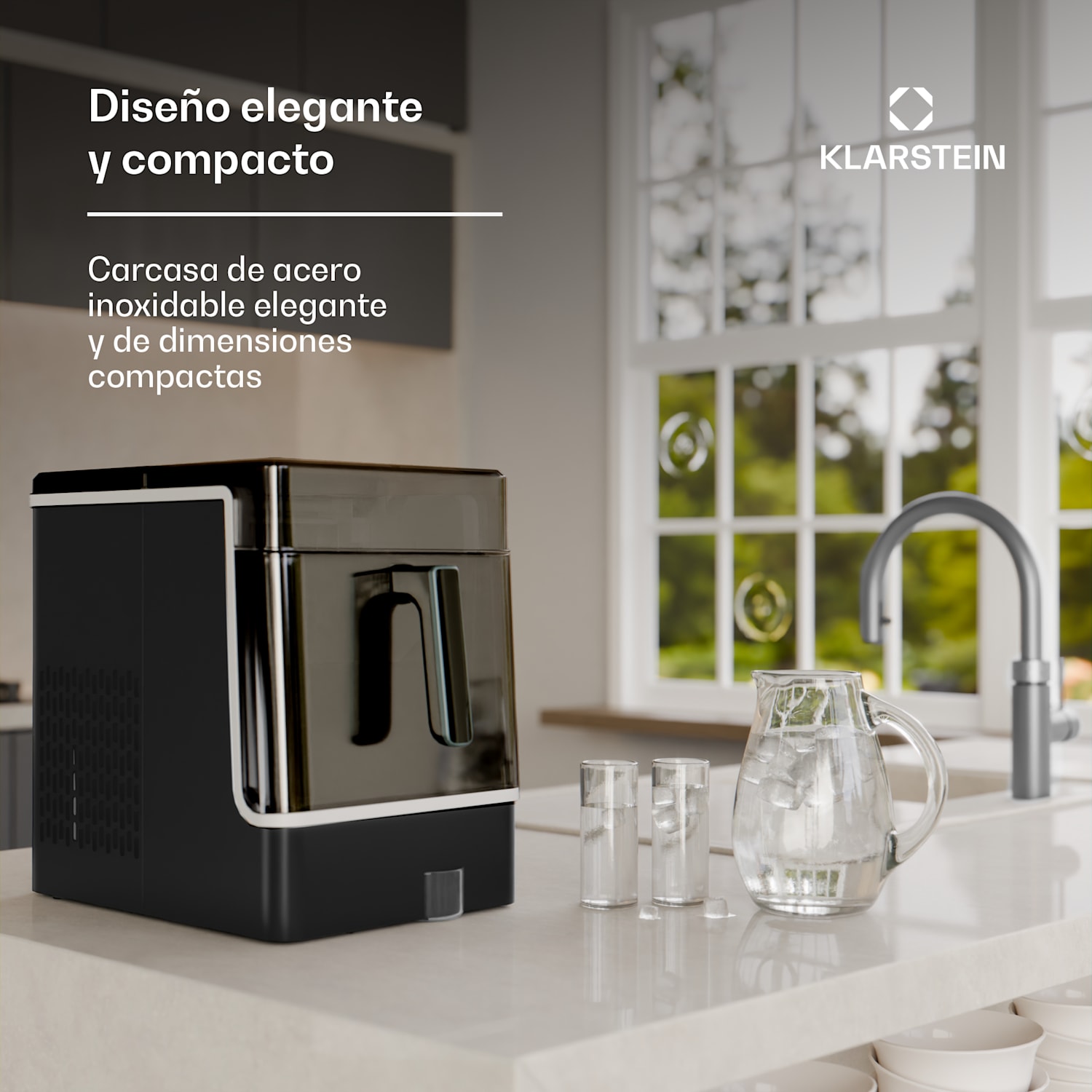 Ice Lux máquina de hacer hielo | Acero inoxidable | 23kg/24h | Autolimpiante Negro