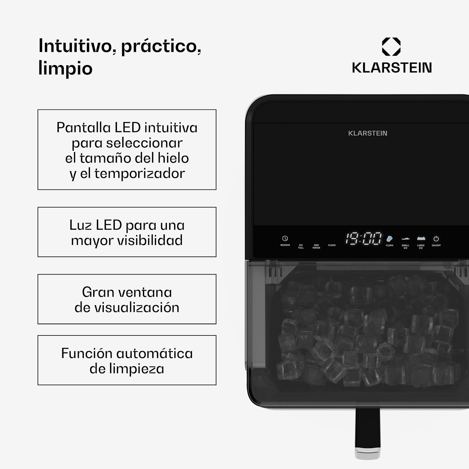 Ice Lux máquina de hacer hielo | Acero inoxidable | 23kg/24h | Autolimpiante Negro