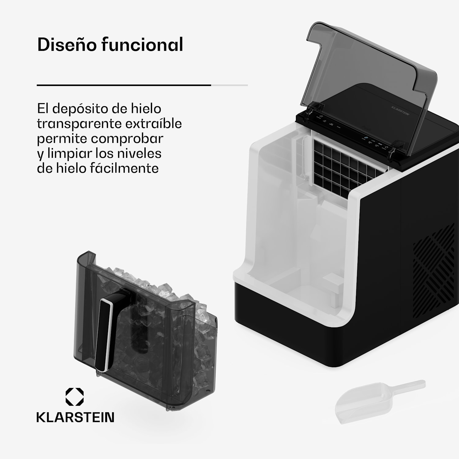 Ice Lux máquina de hacer hielo | Acero inoxidable | 23kg/24h | Autolimpiante Negro