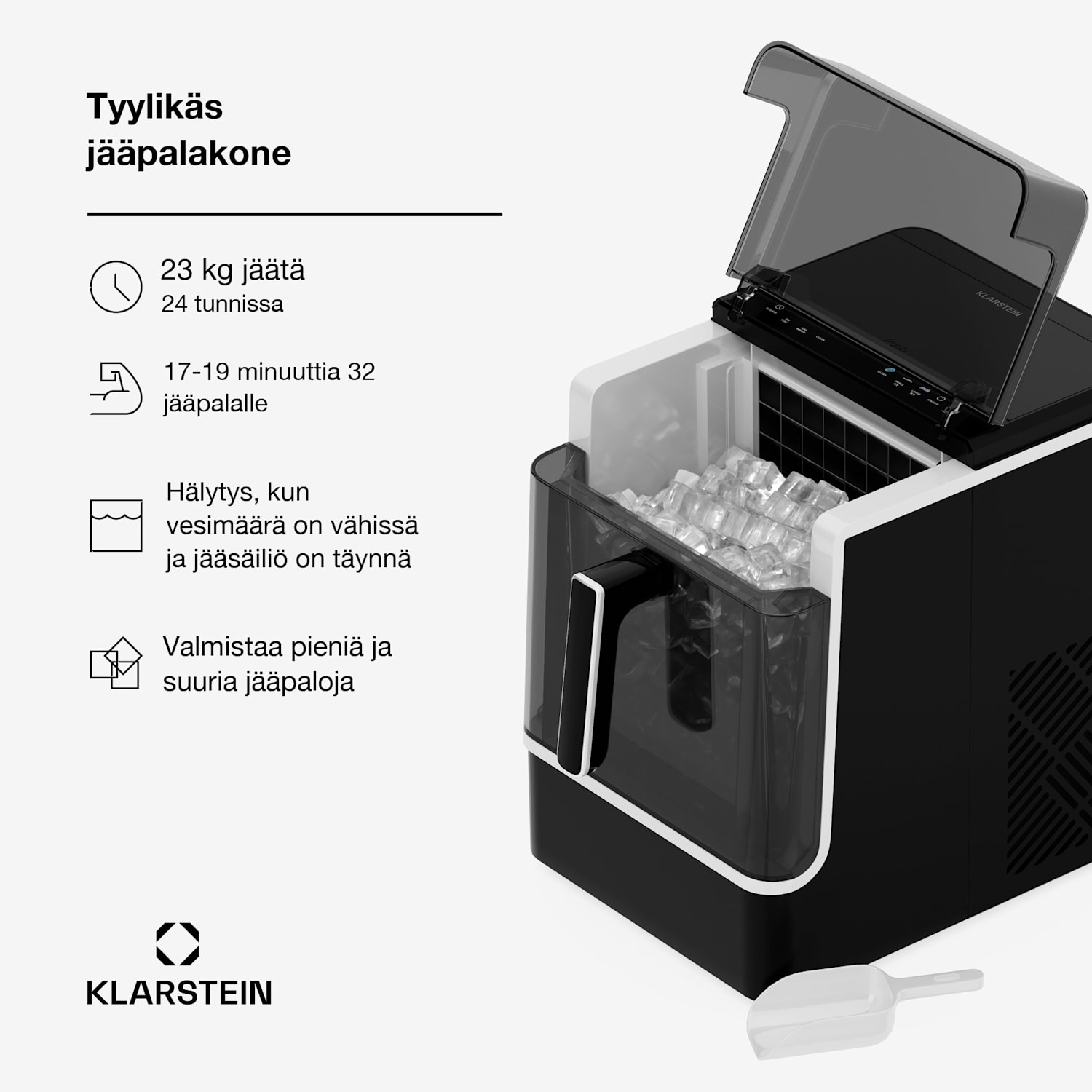 Ice Lux jäänmurskain | Ruostumaton teräs | 23 kg/24 h | Itsepuhdistuva Musta