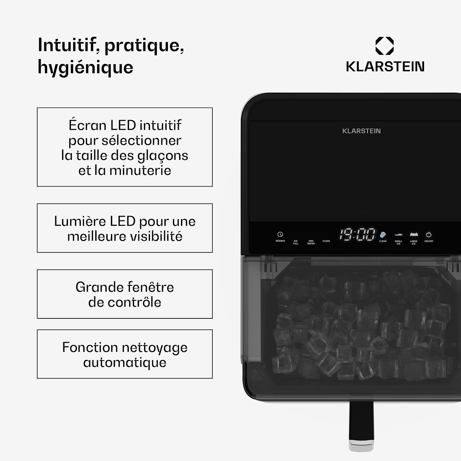 Machine à glaçons Ice Lux | Acier inoxydable | 23kg/24h | Auto-nettoyante Noir