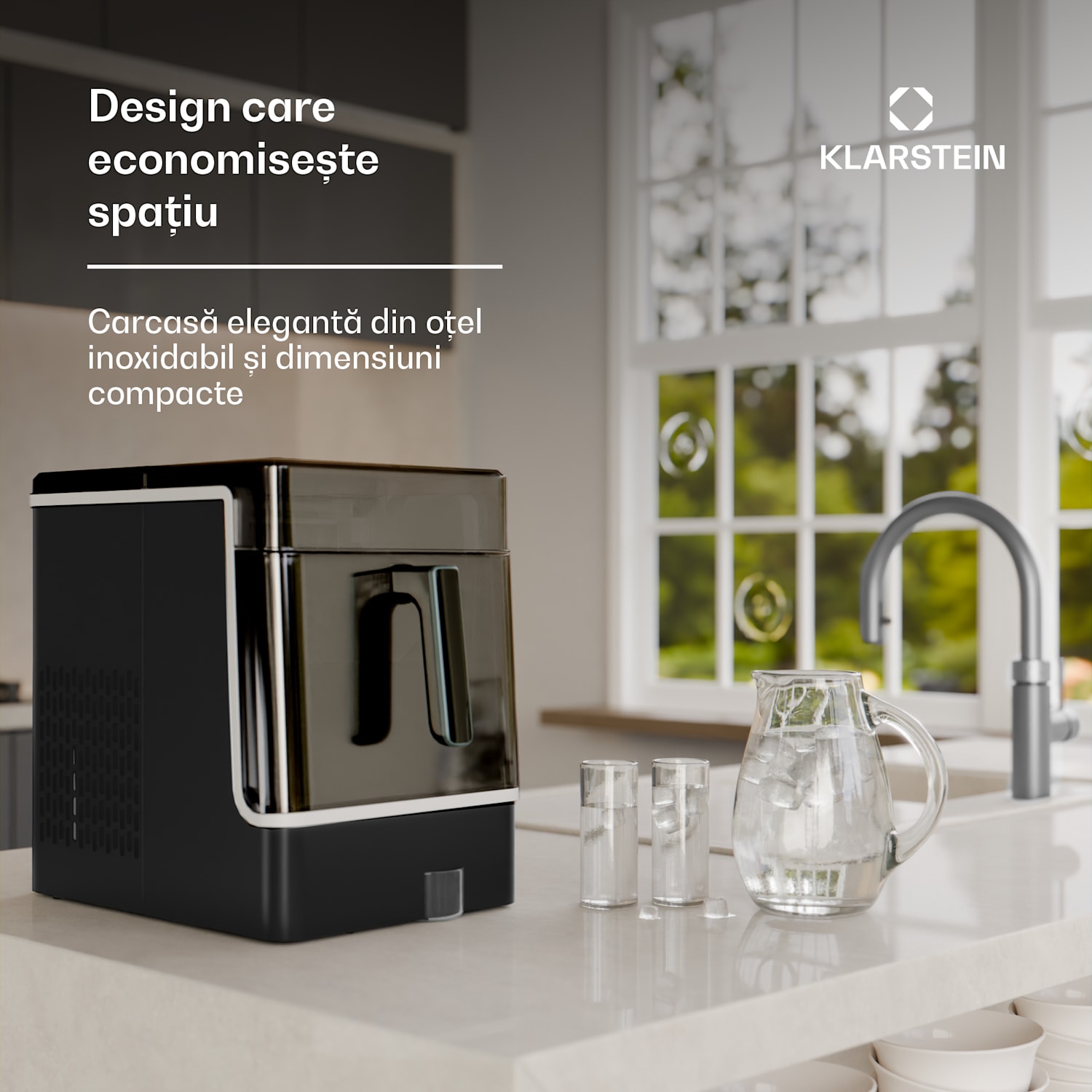 Ice Lux aparat de făcut gheață, din oțel inoxidabil, 23 kg/24 h, auto-curățare. Negru