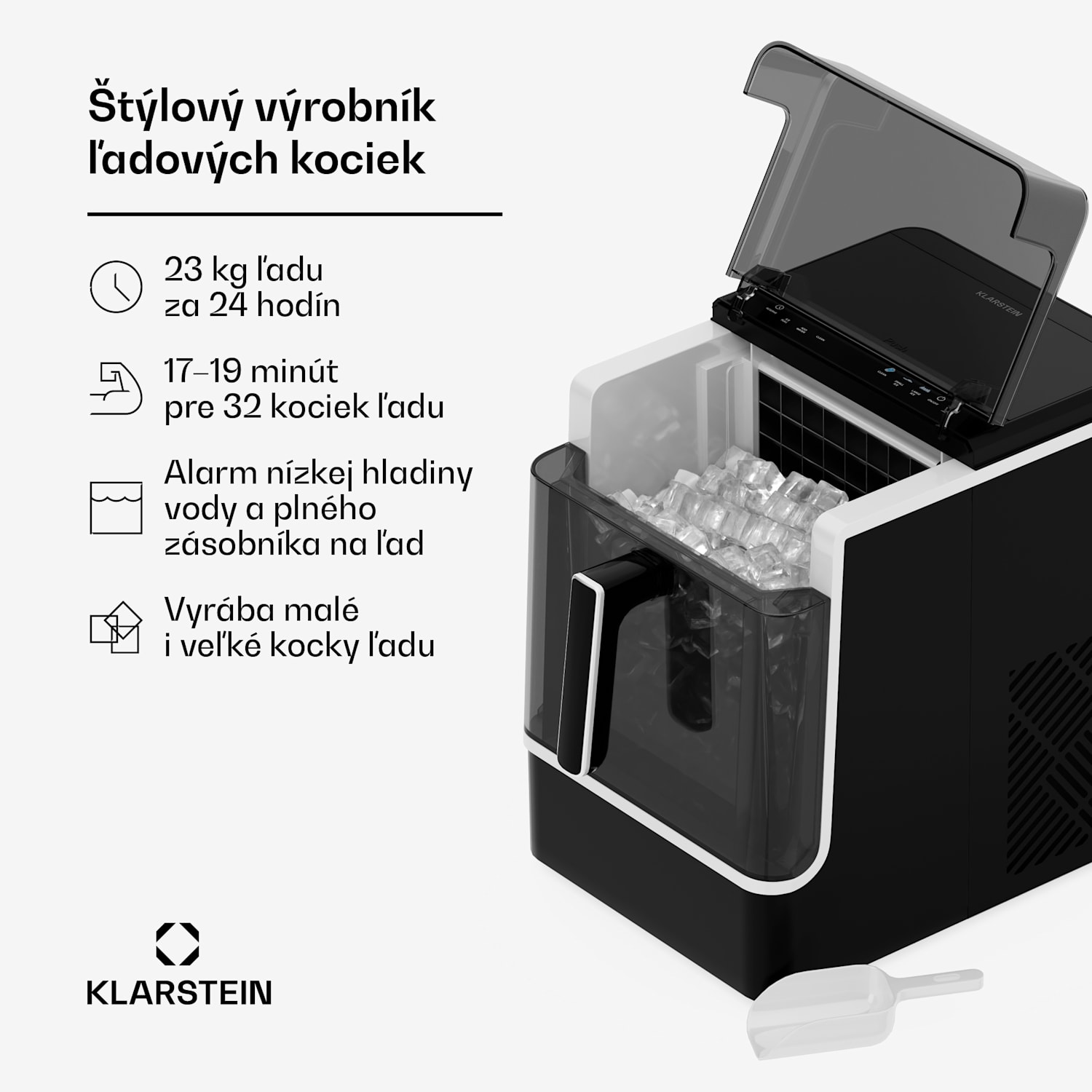 Ice Lux výrobník ľadu, nehrdzavejúca oceľ, 23 kg/24h, samočistiaci Čierna