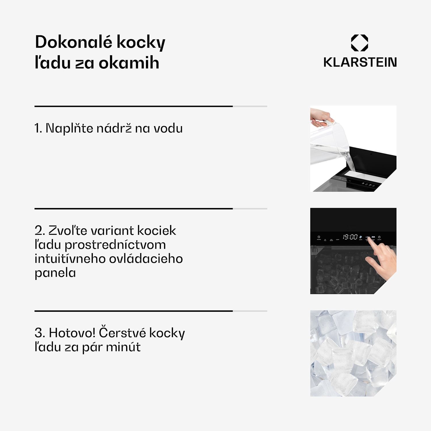 Ice Lux výrobník ľadu, nehrdzavejúca oceľ, 23 kg/24h, samočistiaci Čierna