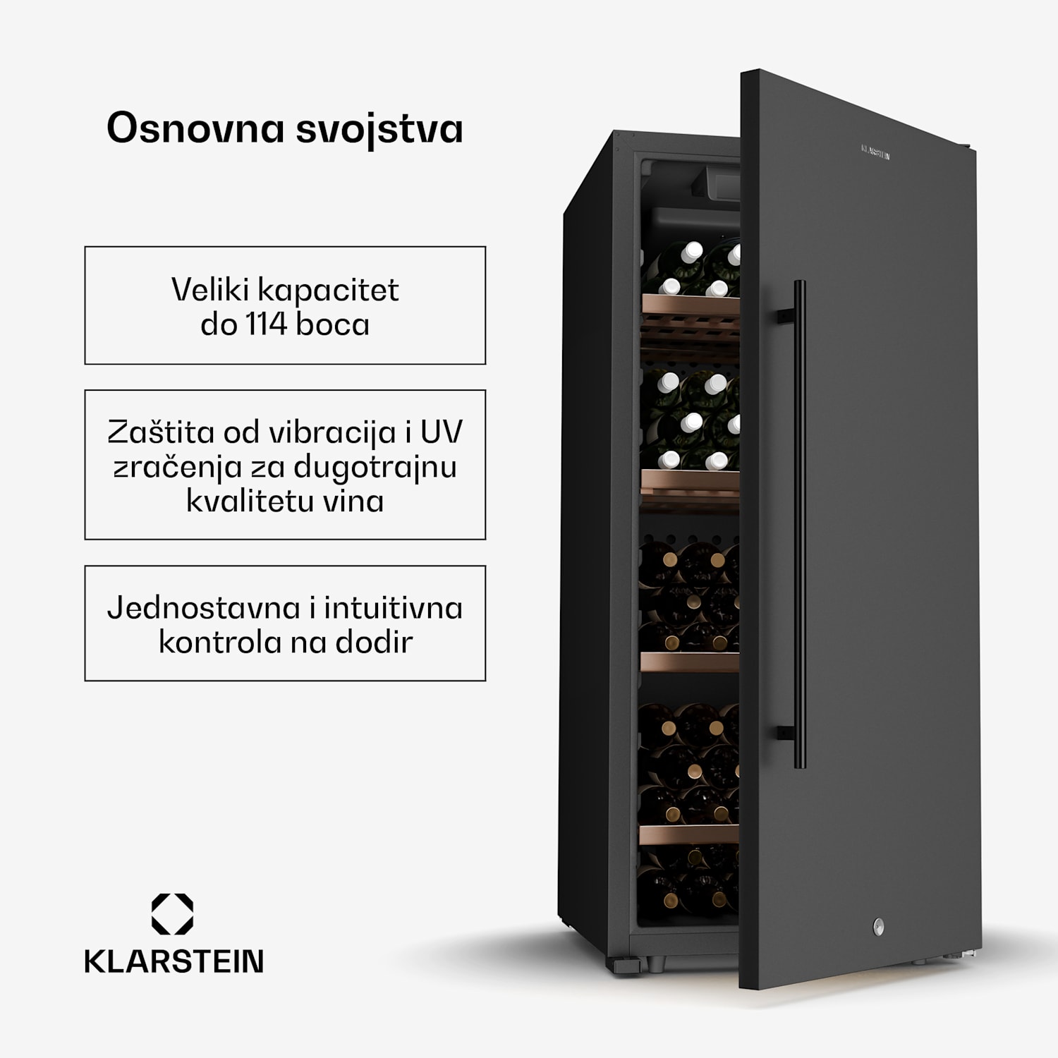 CellarMax hladnjak za vino, 114 boca, Kompresor, Energetska učinkovitost E 114 boca