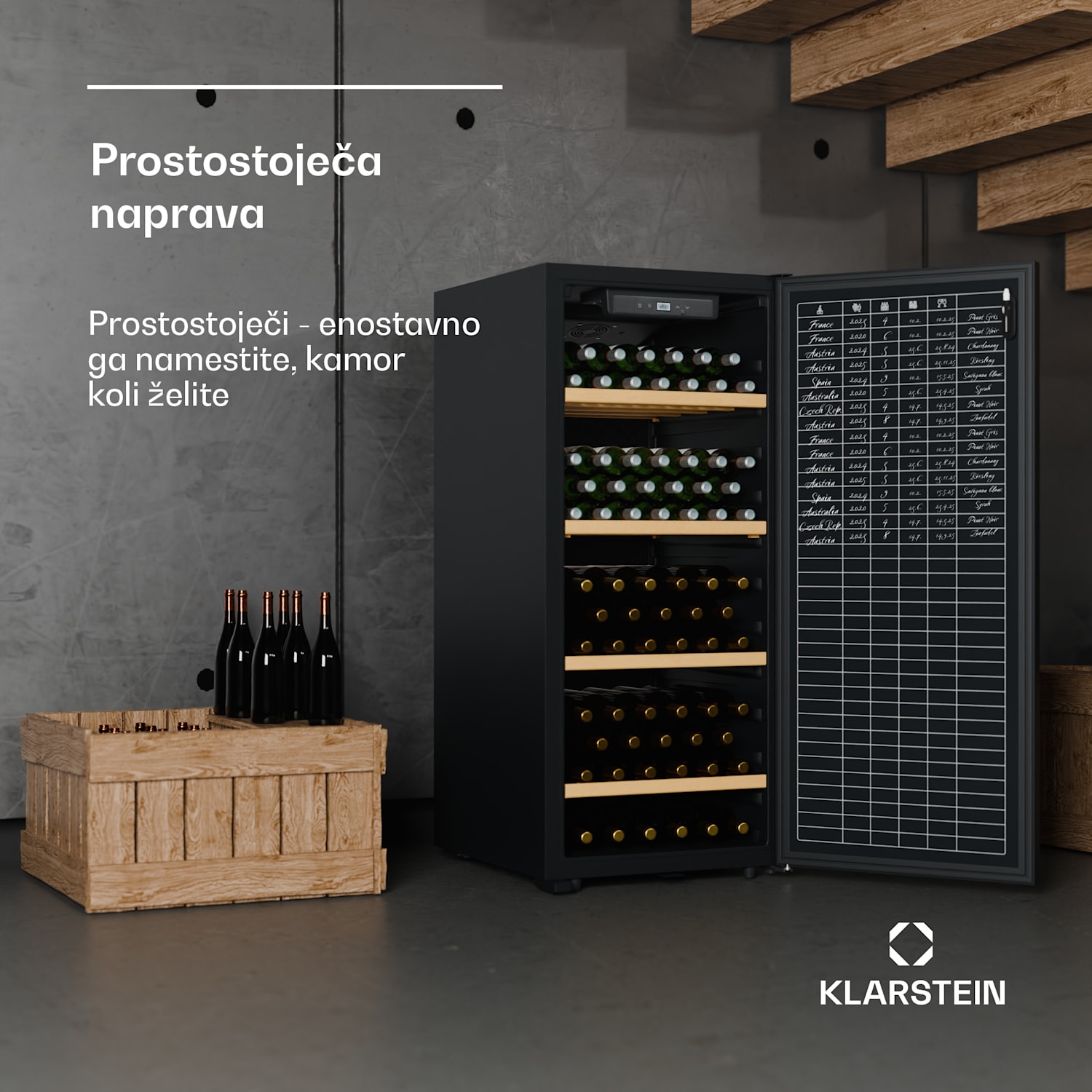 CellarMax hladilnik za vino, 114 steklenic, Kompresor, Energetska učinkovitost E 114 steklenic