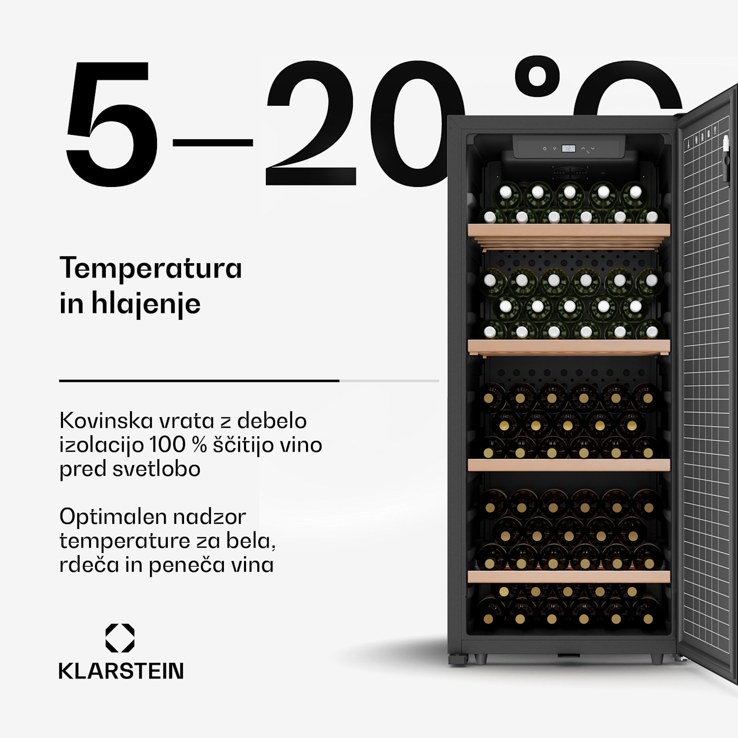 CellarMax hladilnik za vino, 114 steklenic, Kompresor, Energetska učinkovitost E 114 steklenic