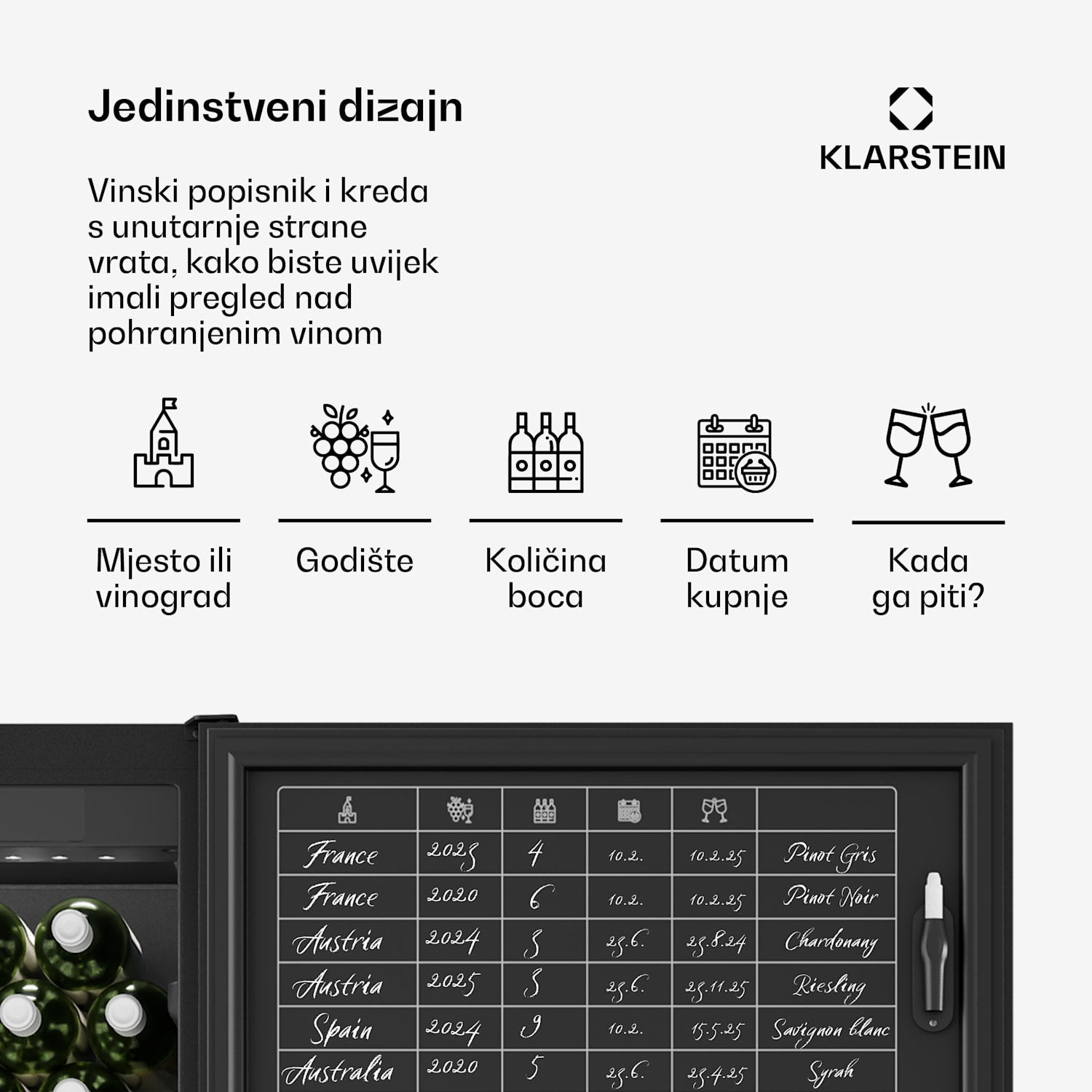 CellarMax hladnjak za vino, 155 boca, Kompresor, Energetska učinkovitost E 155 boca